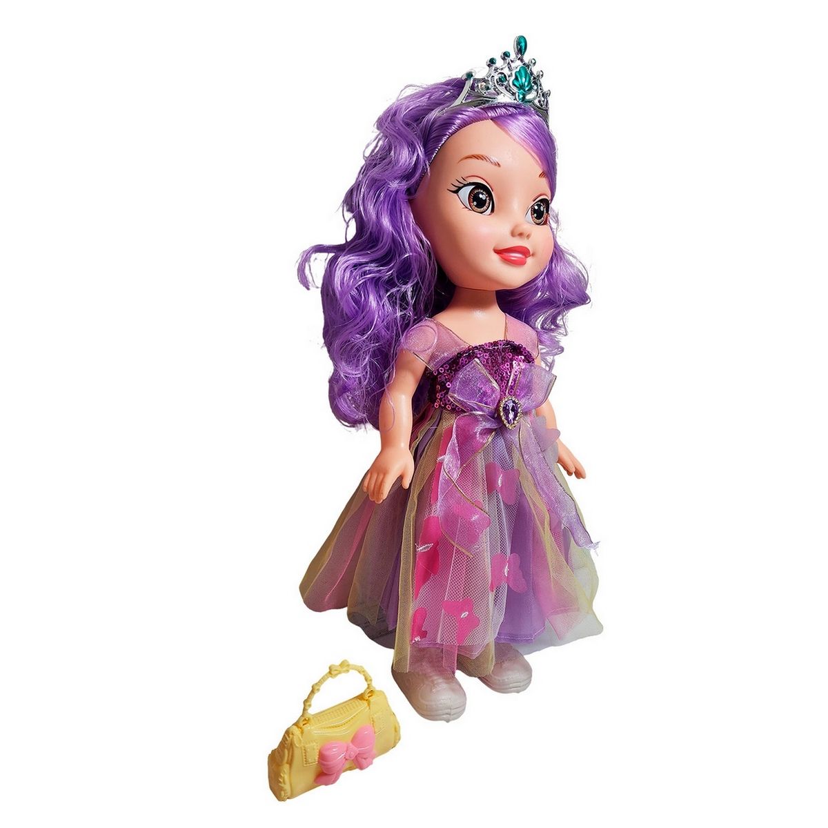 GENERICO - Muñeca Reina Con Corona Y Vestido + Bolso Juguete Niñas