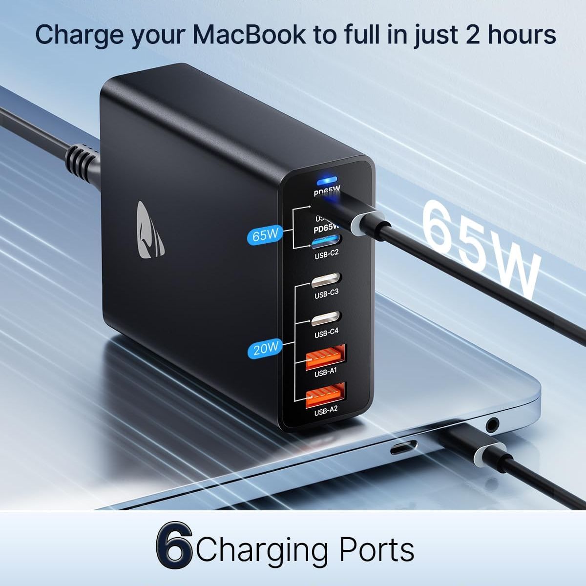 GENERICO - Cargador Rápido 165W Gan (4 puertos Usb C Y 2 Usb A) Estación