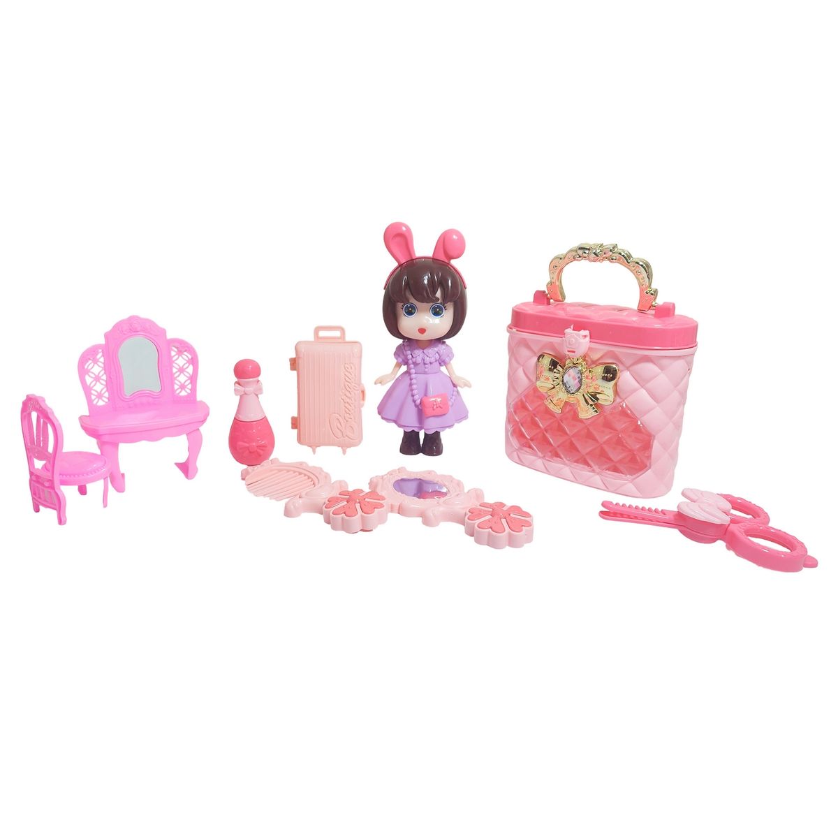 GENERICO - Muñeca Juguete Niñas + Accesorio Belleza Tocador Interactivo