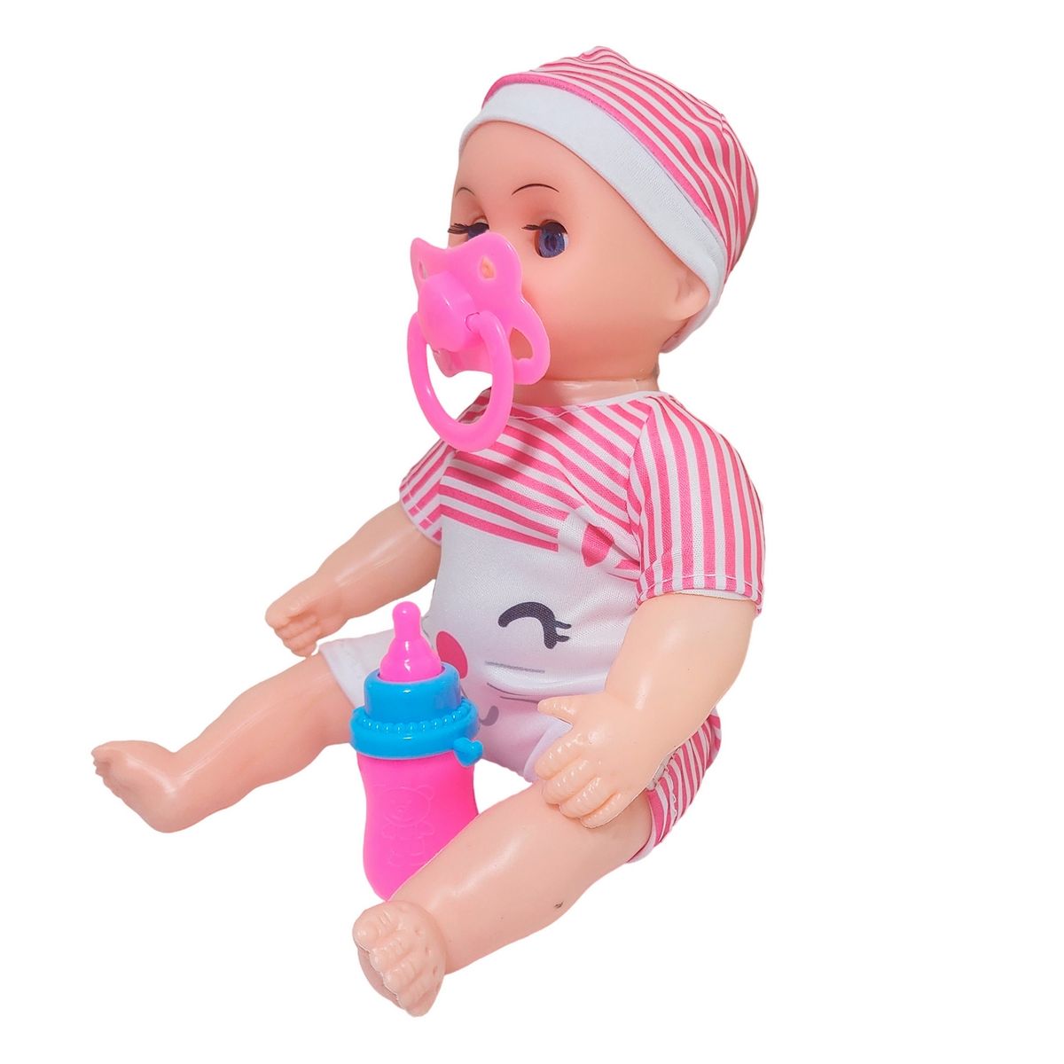 GENERICO - Muñeca Con Vestido Raya Bebe Tetero En Bolso Juguete Niñas