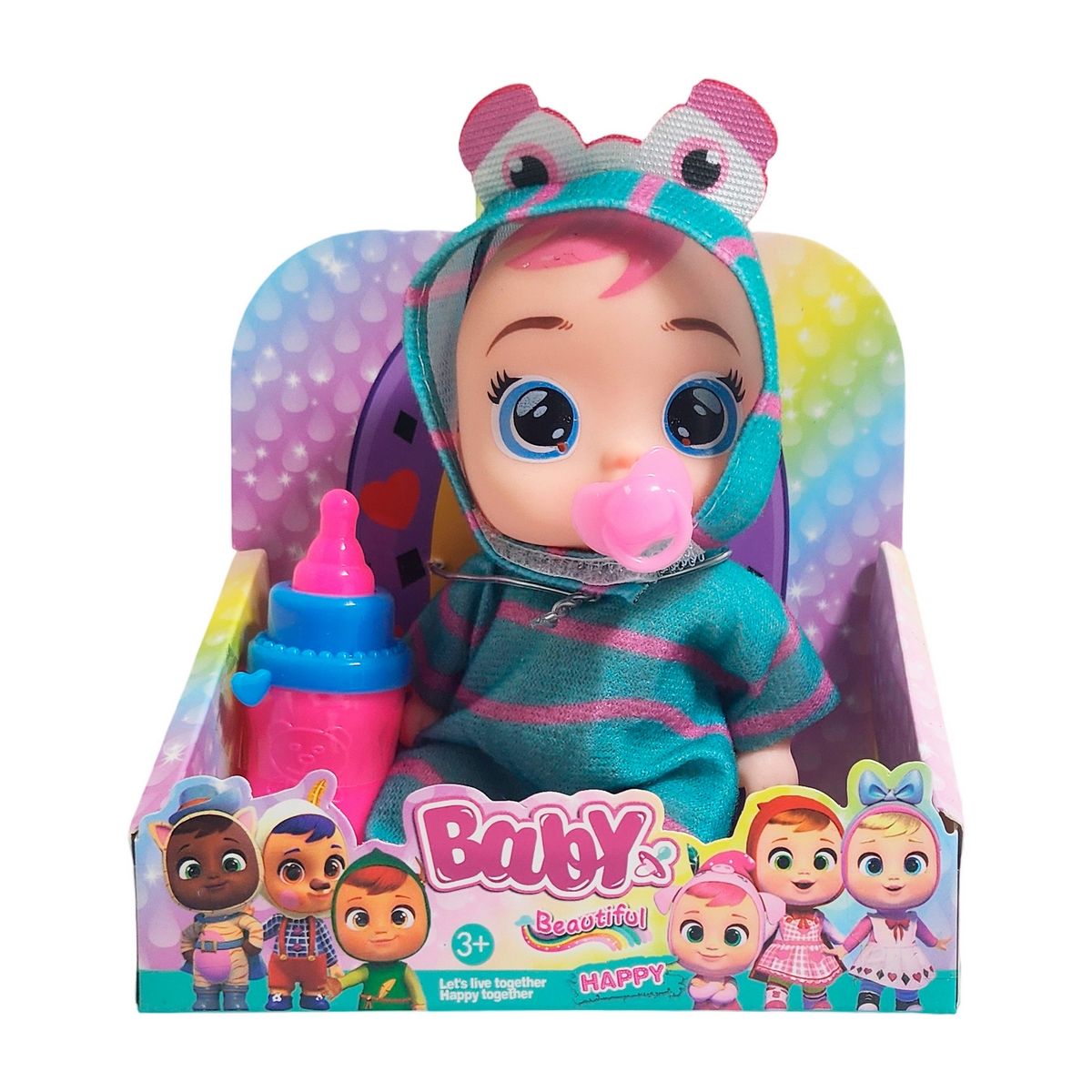 GENERICO - Muñeca Mini Pijama Colores + Chupo Y Tetero Juguete Niñas