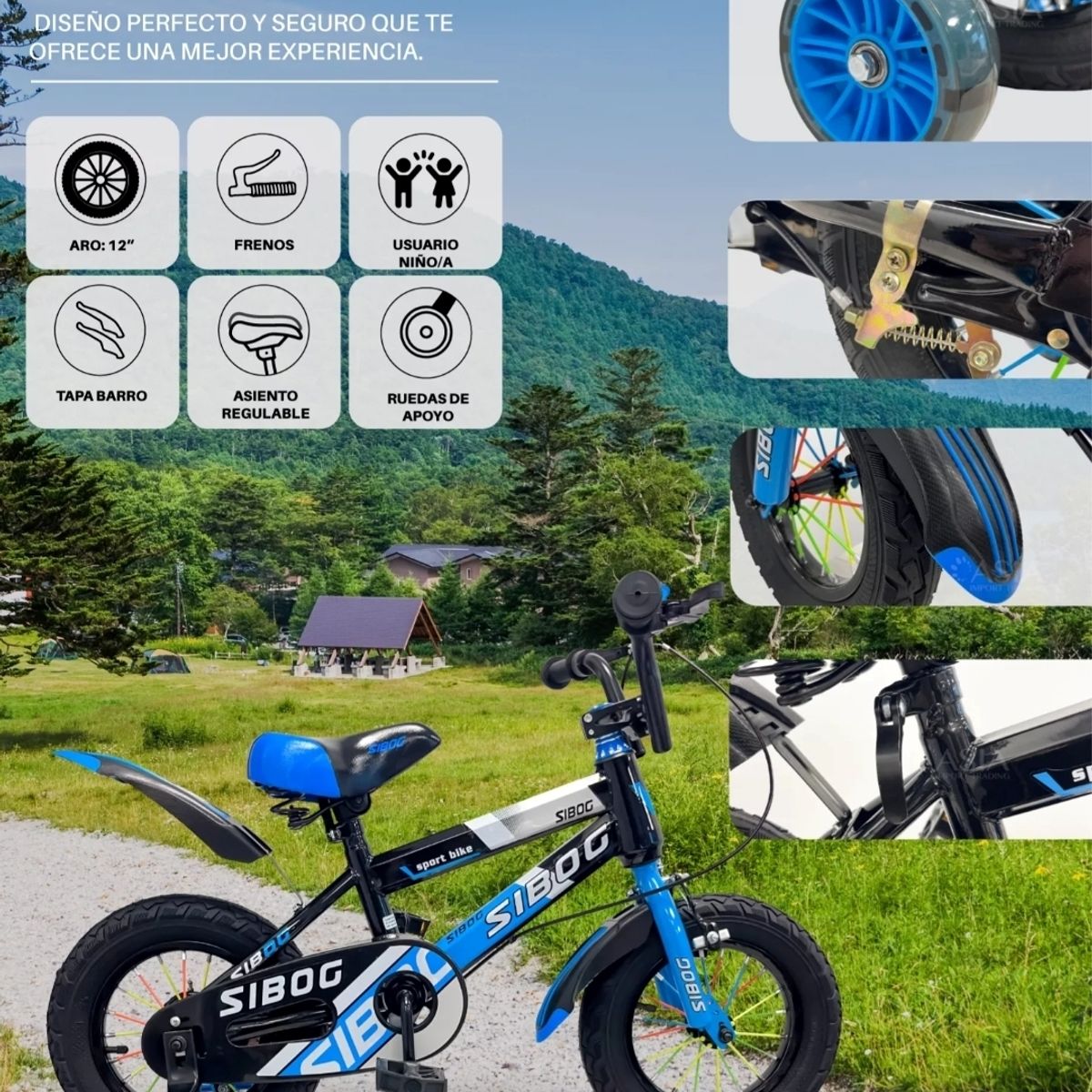 ORIENTE TRADING - Bicicleta Infantil Rin 12 Azul con Rueda de Aprendizaje-Liviana y Segura