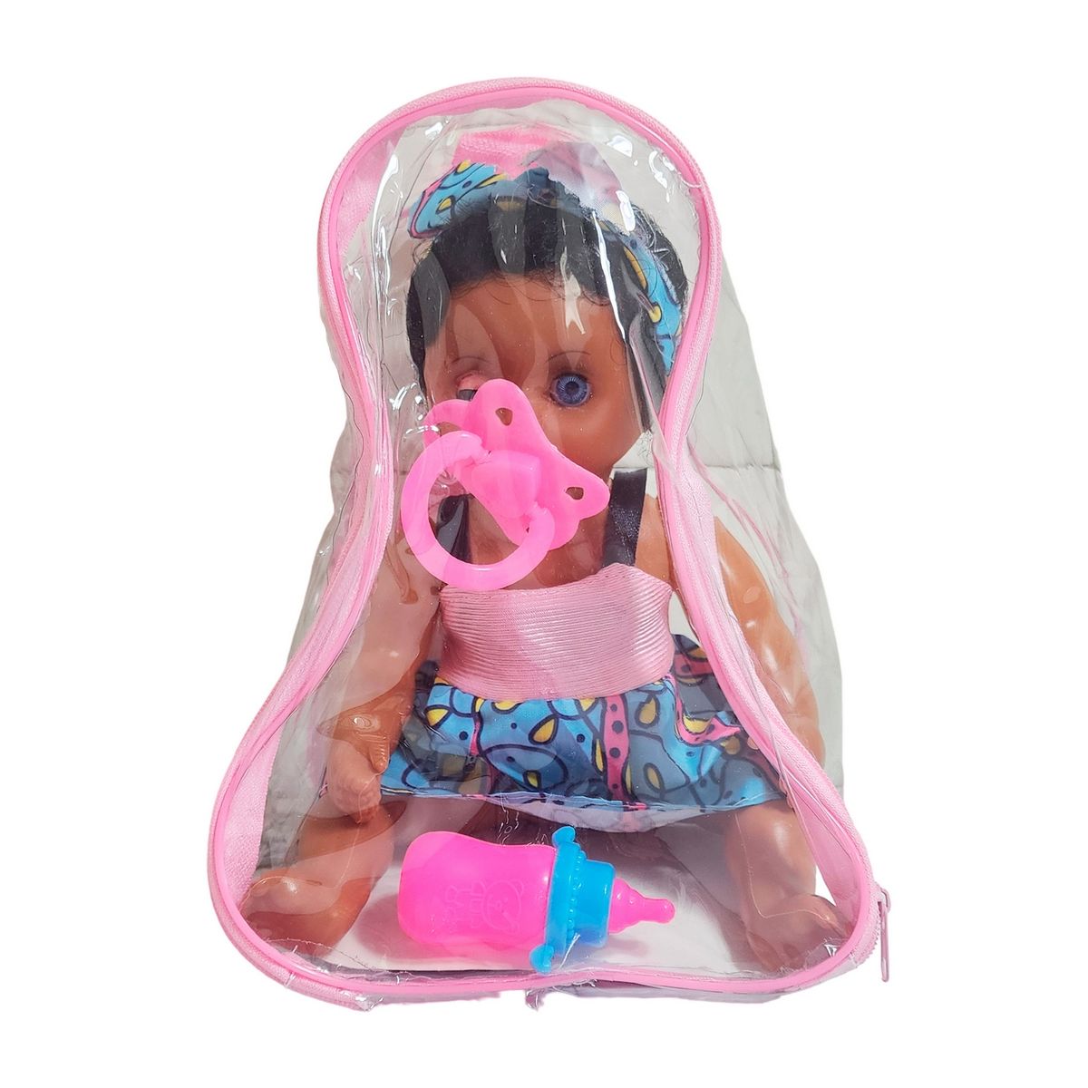 GENERICO - Muñeca Con Vestido Raya Bebe Tetero En Bolso Juguete Niñas