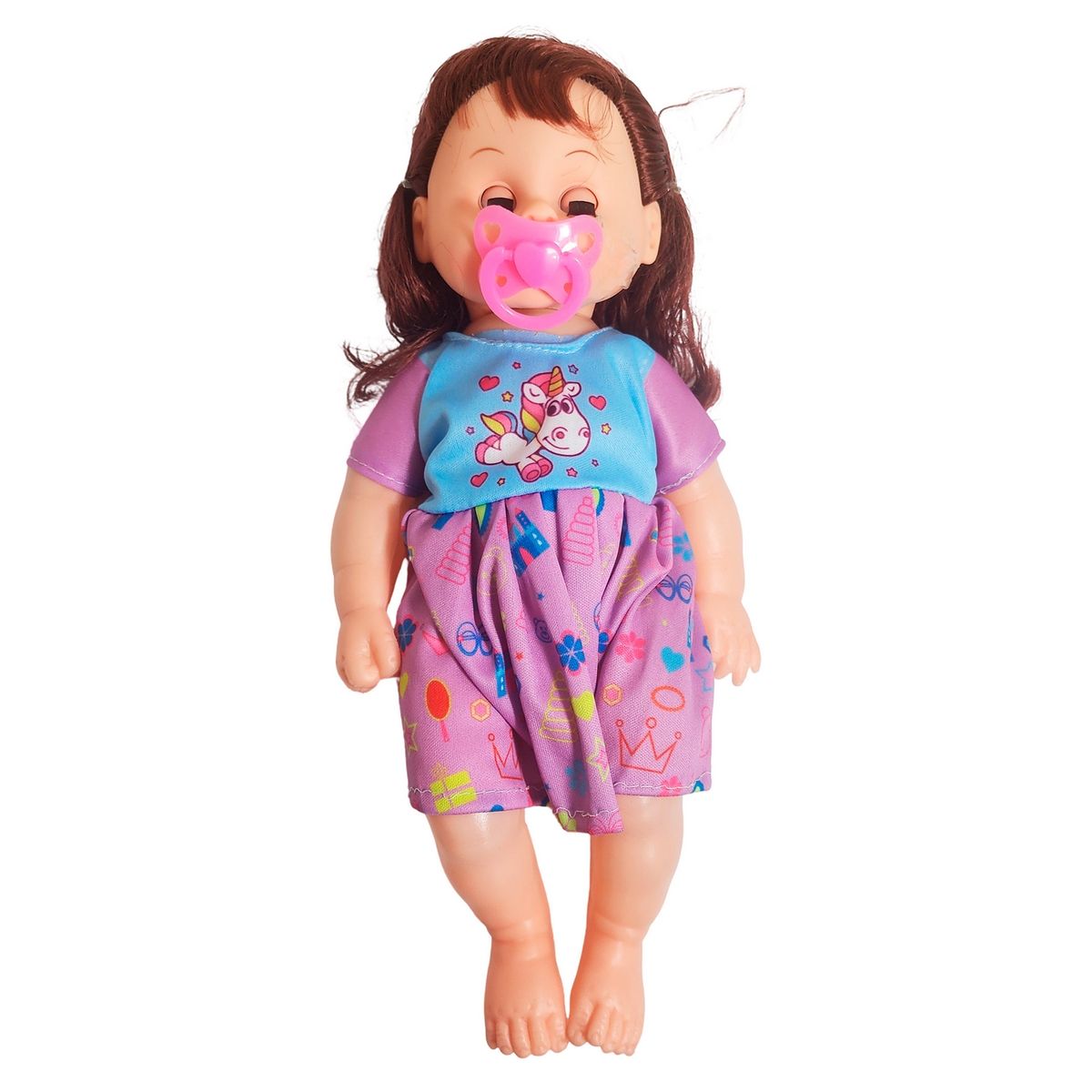 GENERICO - Muñeca Bebe Con Vestido Colores + Chupo Juguete Niñas