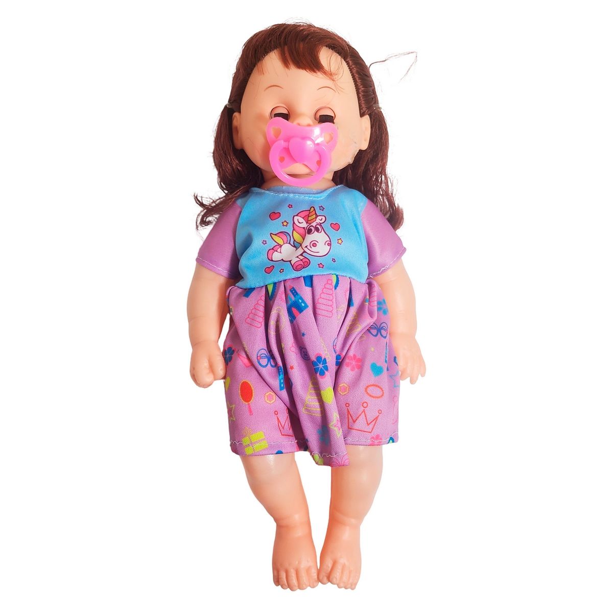 GENERICO - Muñeca Bebe Con Vestido Colores + Chupo Juguete Niñas