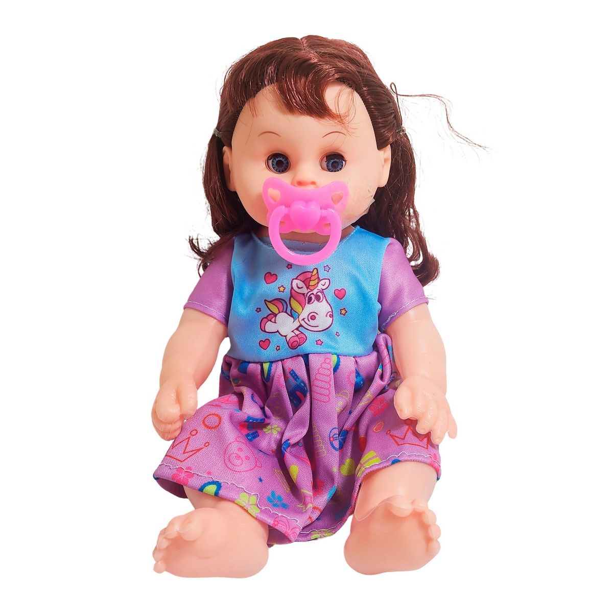 GENERICO - Muñeca Bebe Con Vestido Colores + Chupo Juguete Niñas