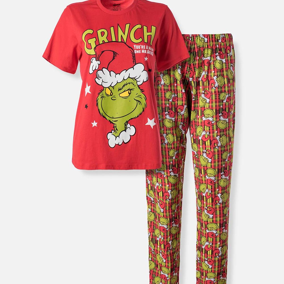 MIC - Pijama de Grinch pantalón largo rojo para mujer