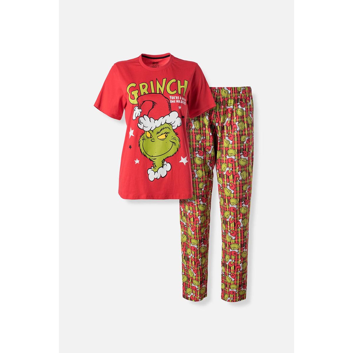 MIC - Pijama de Grinch pantalón largo rojo para mujer