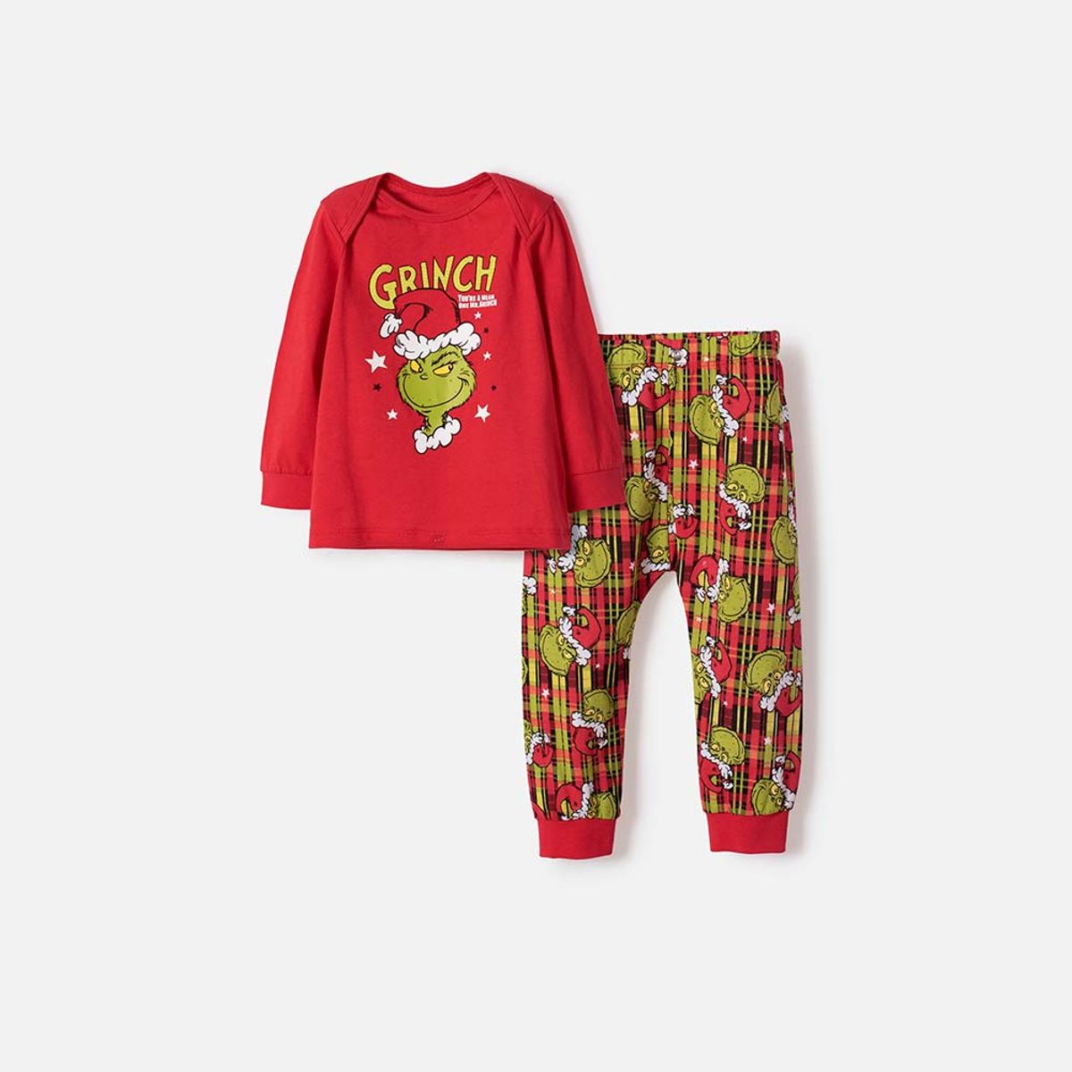 MIC - Pijama de Grinch con pantalón largo rojo para bebé