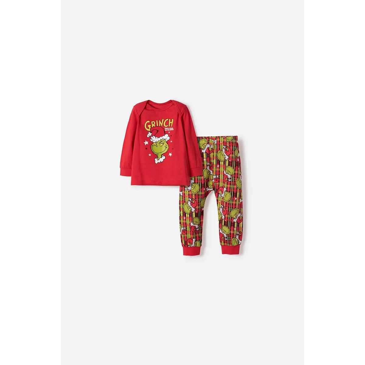 MIC - Pijama de Grinch con pantalón largo rojo para bebé