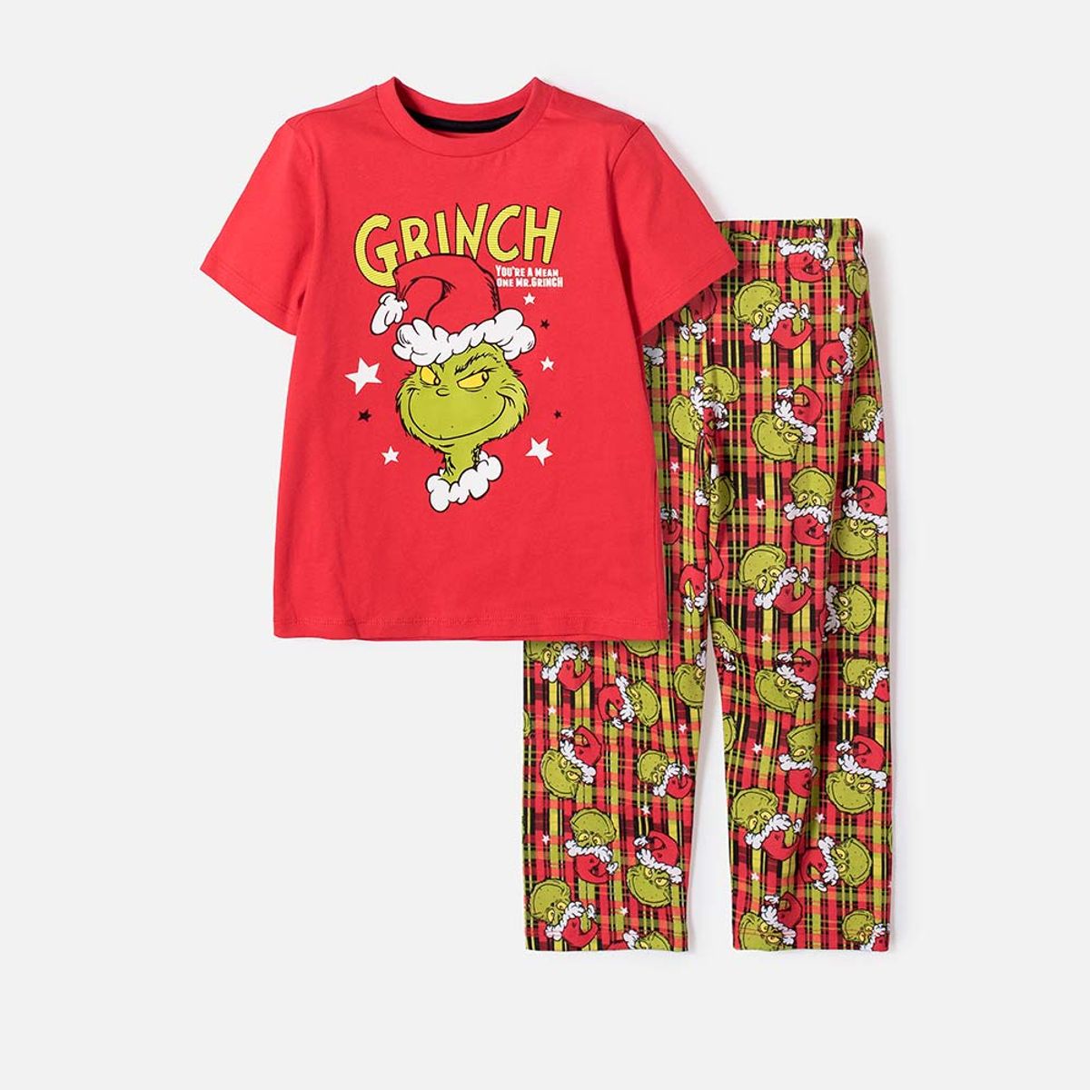 MIC - Pijama de Grinch pantalón largo rojo para niño 2T a 5T