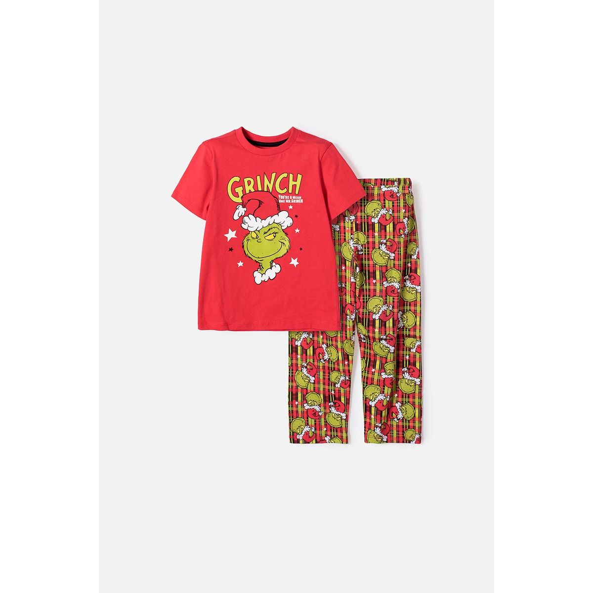 MIC - Pijama de Grinch pantalón largo rojo para niño 2T a 5T