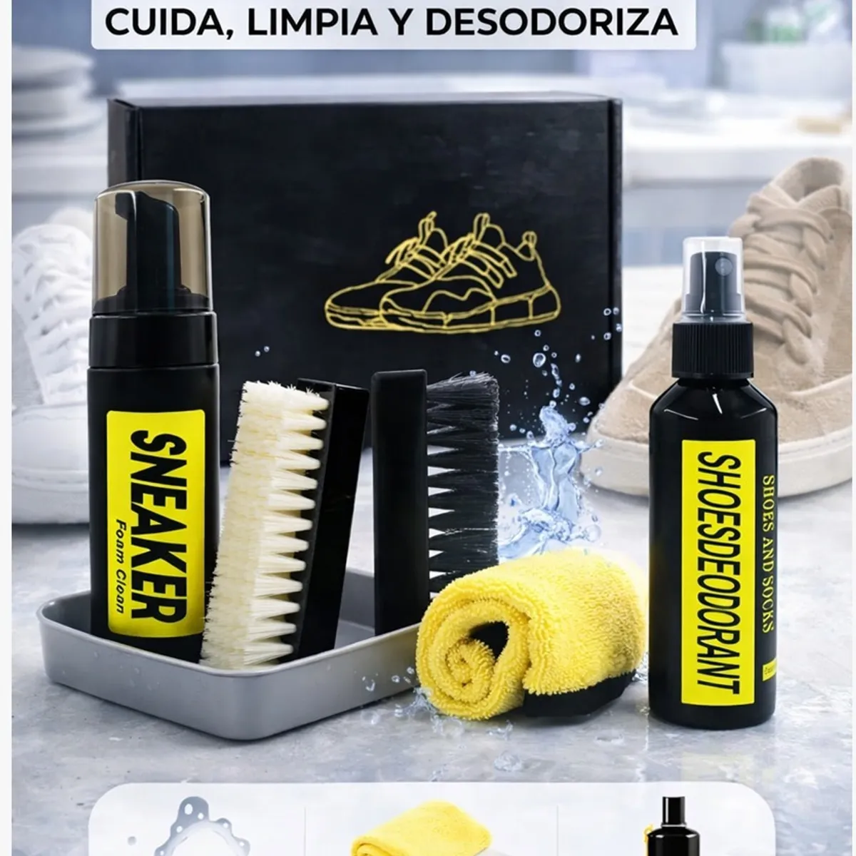 GENERICO - Kit de Limpieza para Zapatos y Tenis con Cepillos y Shampoo Multiusos