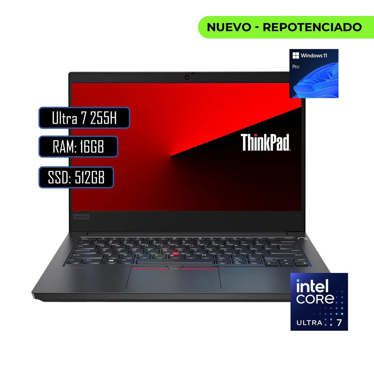 LENOVO - PORTATIL LENOVO THINKPAD E14 INTEL CORE ULTRA 7 255H/ RAM 16GB DDR5/ 512GB M.2/ WIN11 PRO