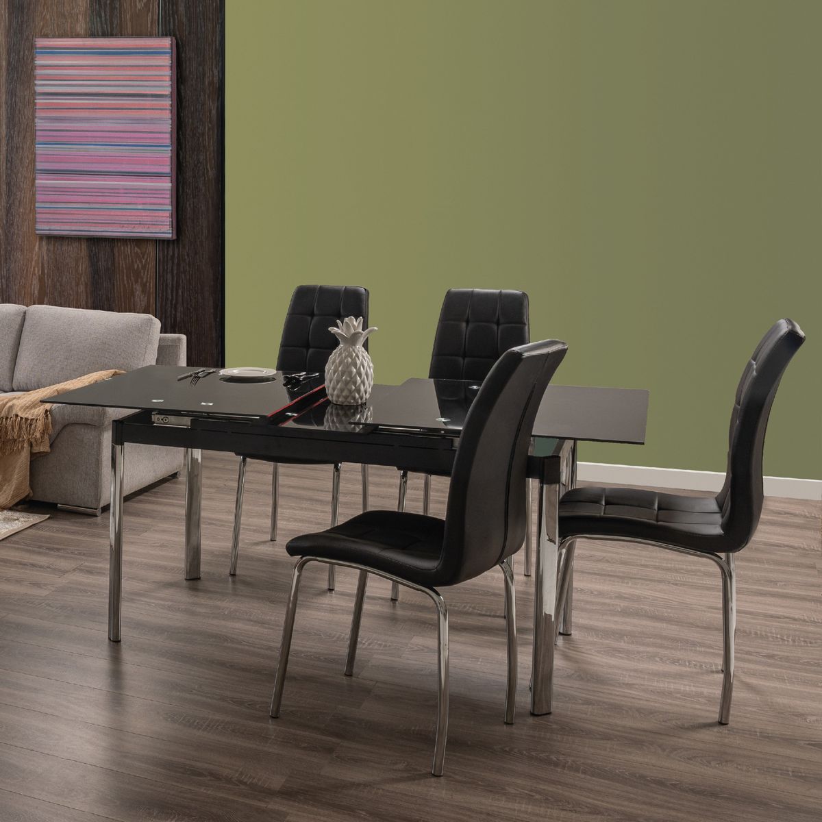 MUEBLES FIOTTI - Mesa de Extensión Vidrio 6 puestos Negro Jainna_.