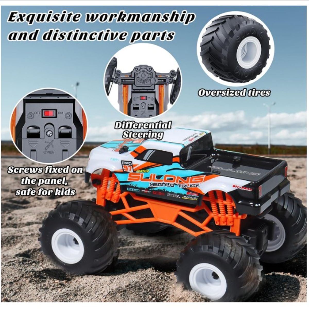 AMERICAN GENERICS - Carro Monstruo A Control Remoto Recargable Todo Terreno - Blanco