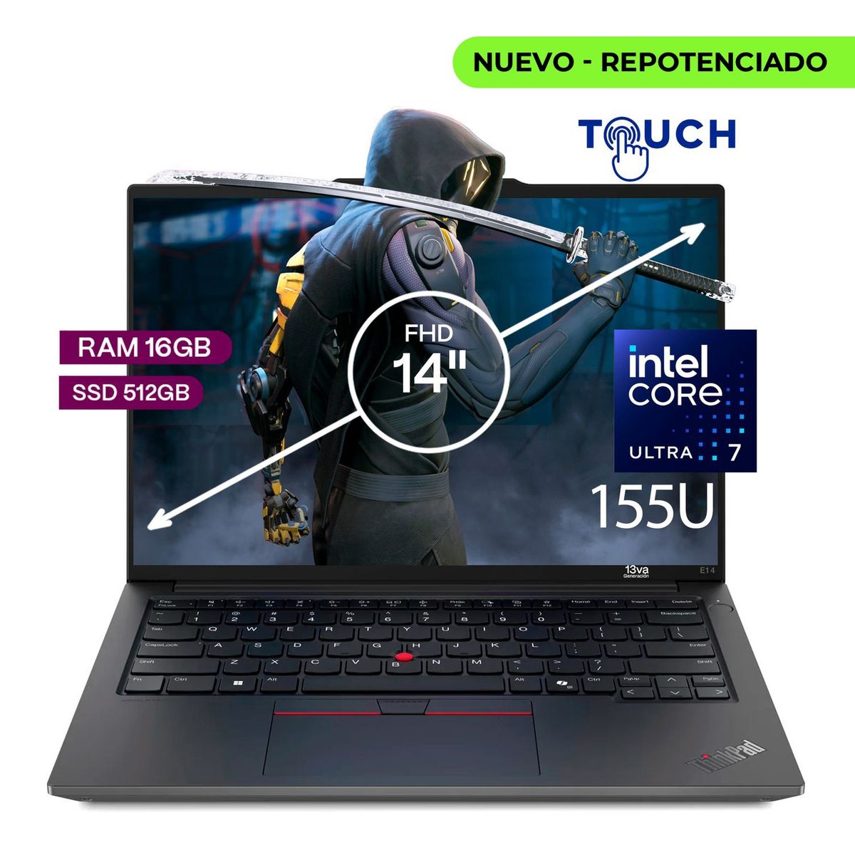 Lenovo - Portatil Lenovo Thinkpad E14 Gen6 Core Ultra 7 155h, 16/512 Gb ssd14" Tactil Win 11 Pro.