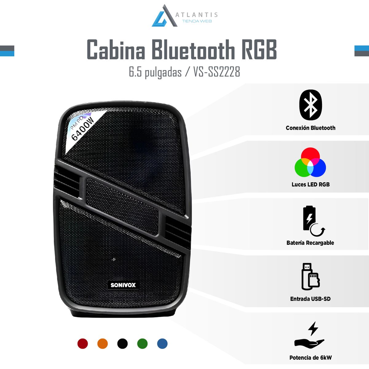 SONIVOX - Parlante Sonivox Vs-ss2228 Bluetooth Nalámbrico 6.5 Pulgadas