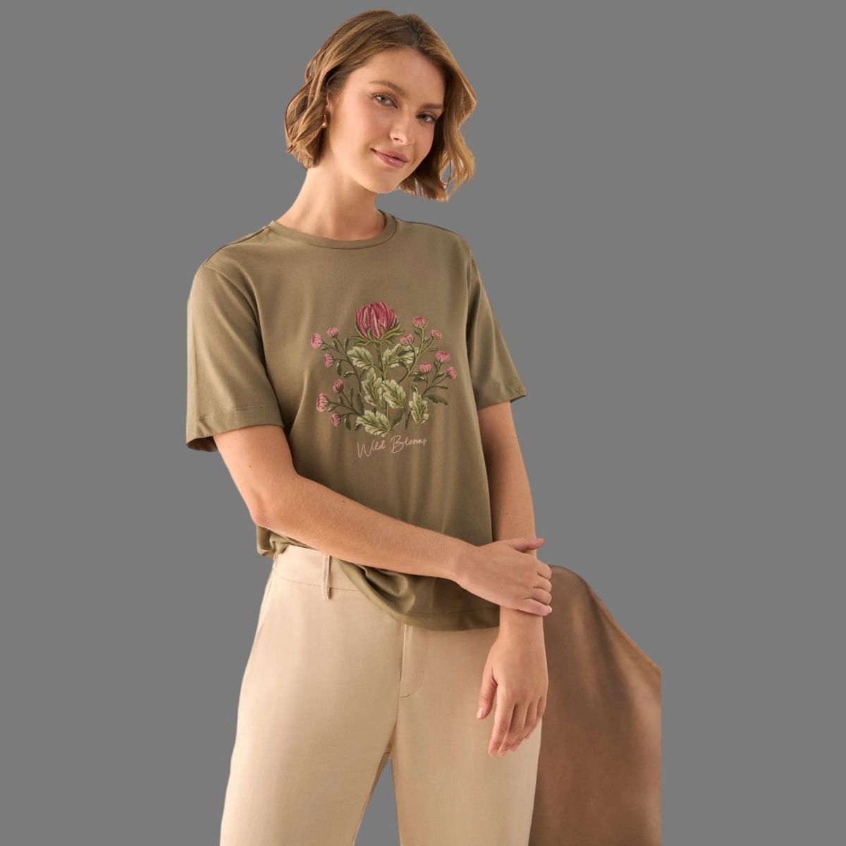 ESPRIT - Esprit Camiseta para Dama Bordado Floral Blusa Mujer Casual