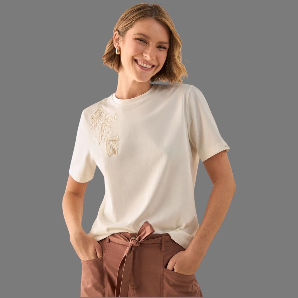 ESPRIT - Esprit Camiseta para Dama Bordado Floral Blusa Mujer Casual