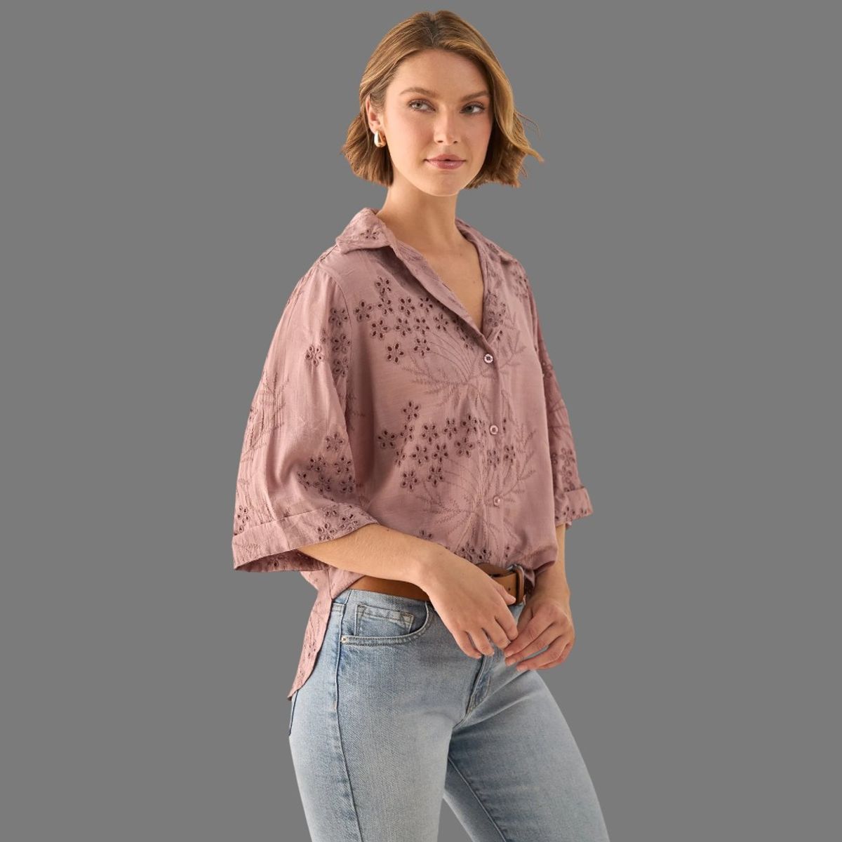 ESPRIT - Esprit Camisa para Dama Bordada Floral  Blusa Mujer Elegante