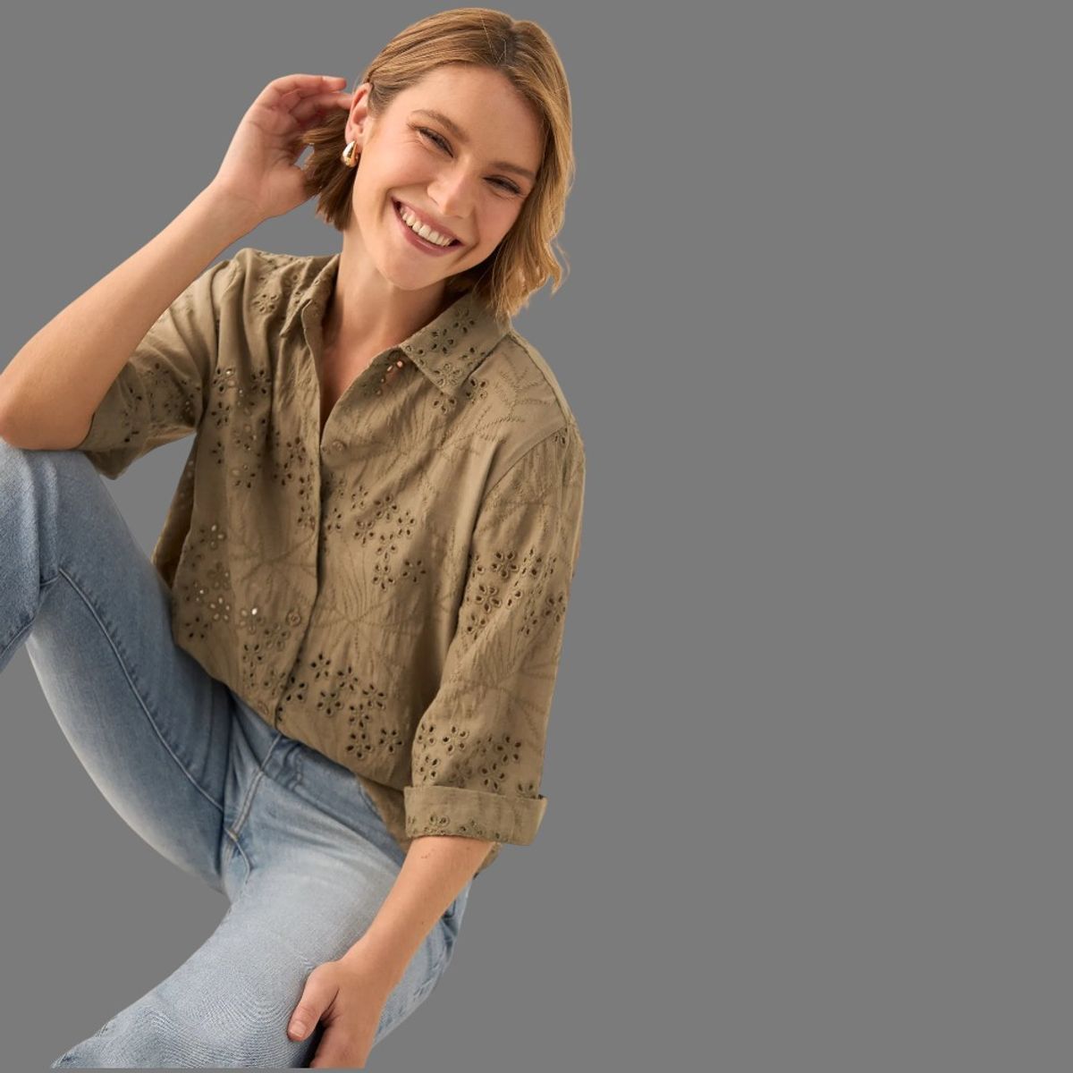 ESPRIT - Esprit Camisa para Dama Bordada Floral  Blusa Mujer Elegante