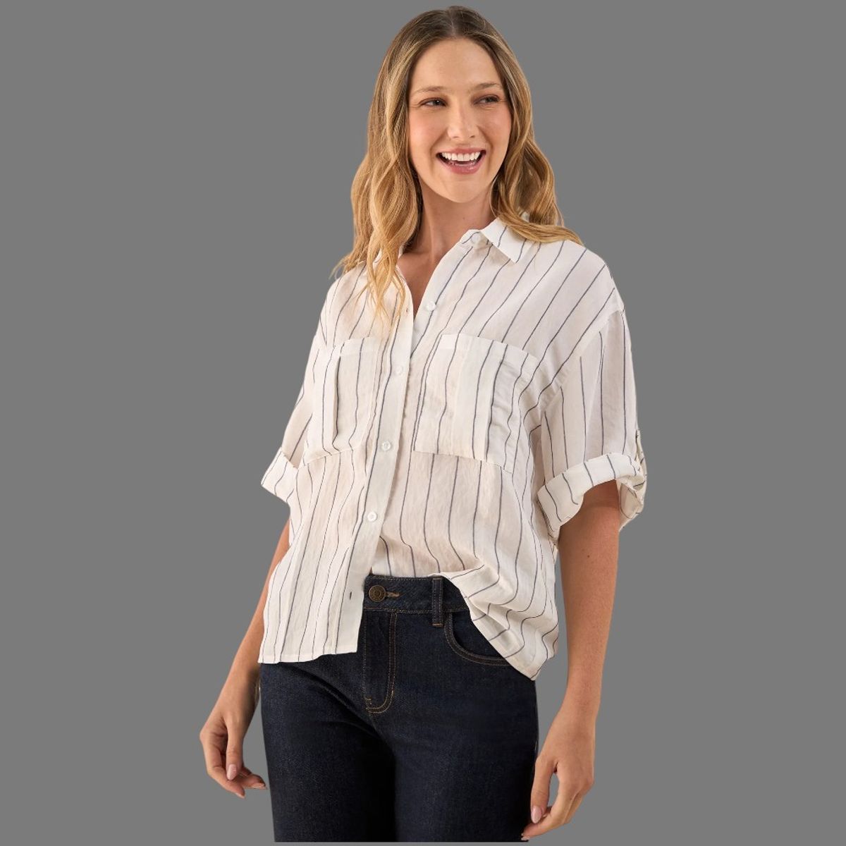 ESPRIT - Esprit Camisa para Dama Blanca y Rayas Blusa Mujer Manga 3-4