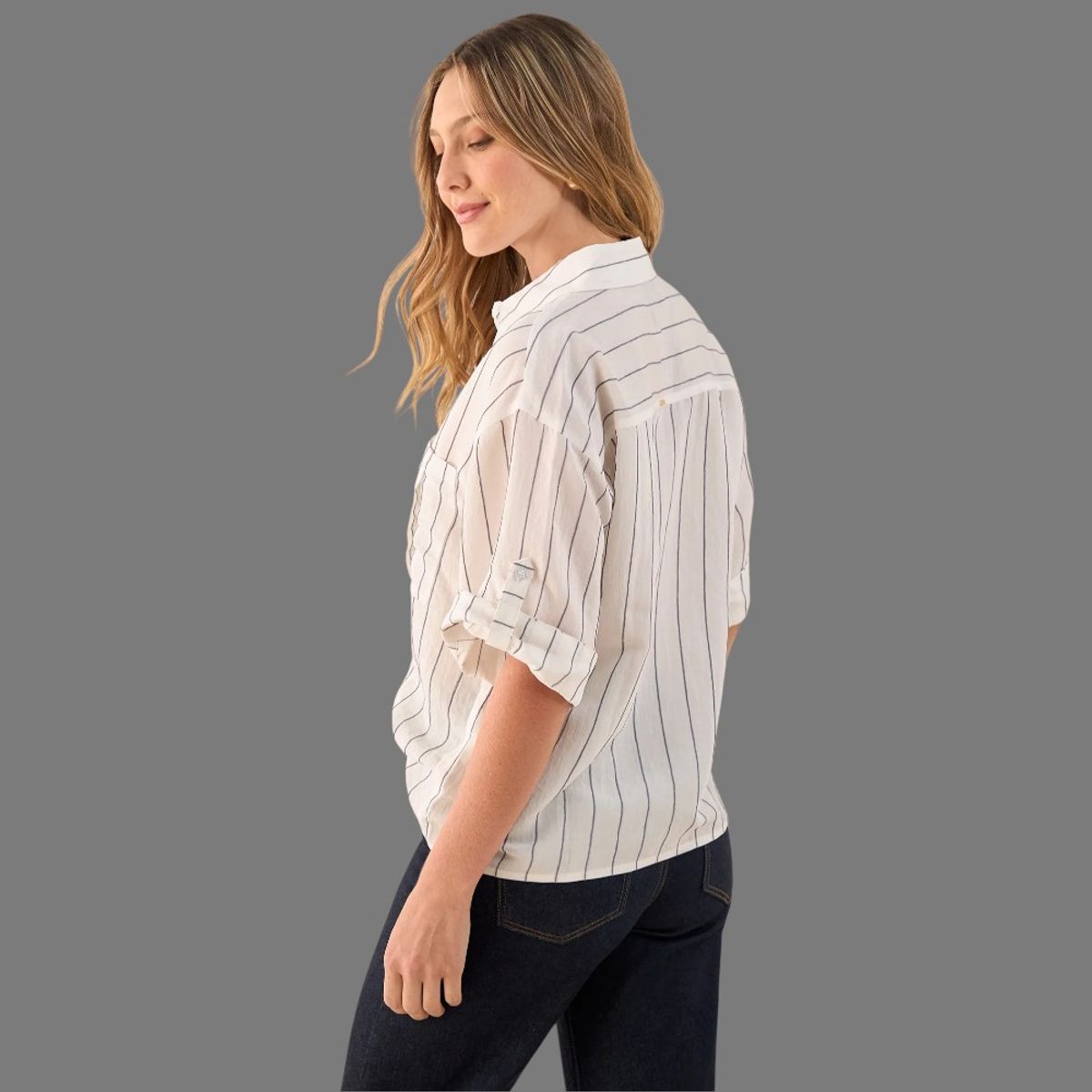 ESPRIT - Esprit Camisa para Dama Blanca y Rayas Blusa Mujer Manga 3-4