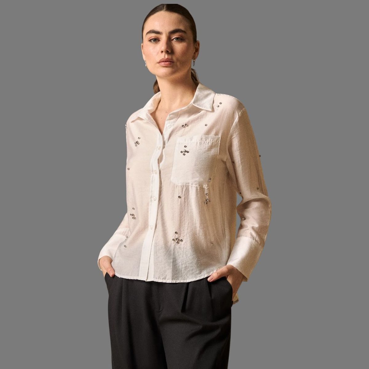 ESPRIT - Esprit Camisa para Dama con Detalles Brillantes Blusa Mujer