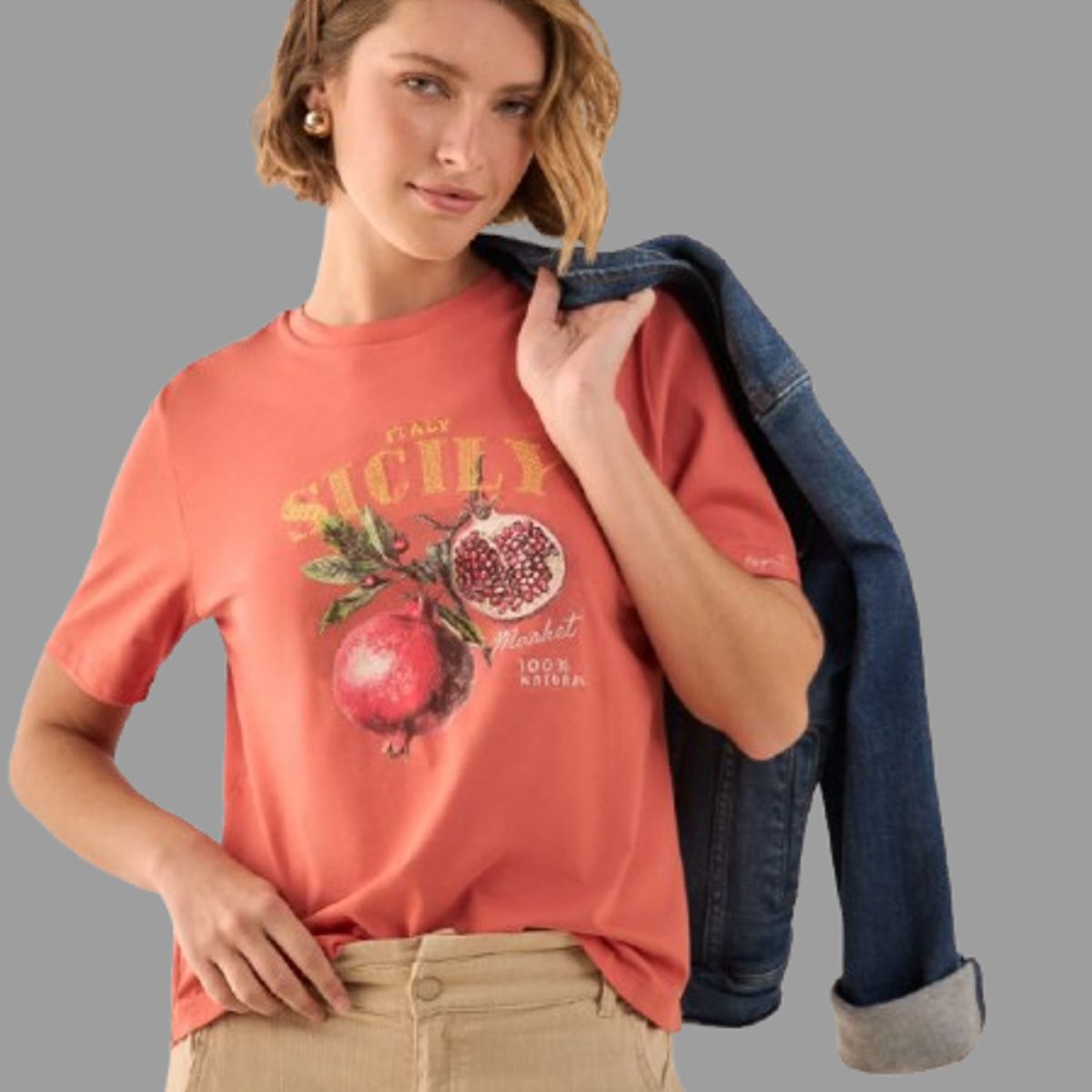 ESPRIT - Esprit Camiseta Dama Estampada Blusa Mujer Ideal para Diario