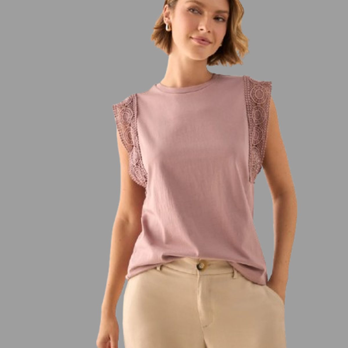 ESPRIT - Esprit Camiseta Dama con Encaje Blusa Mujer Básica Elegante