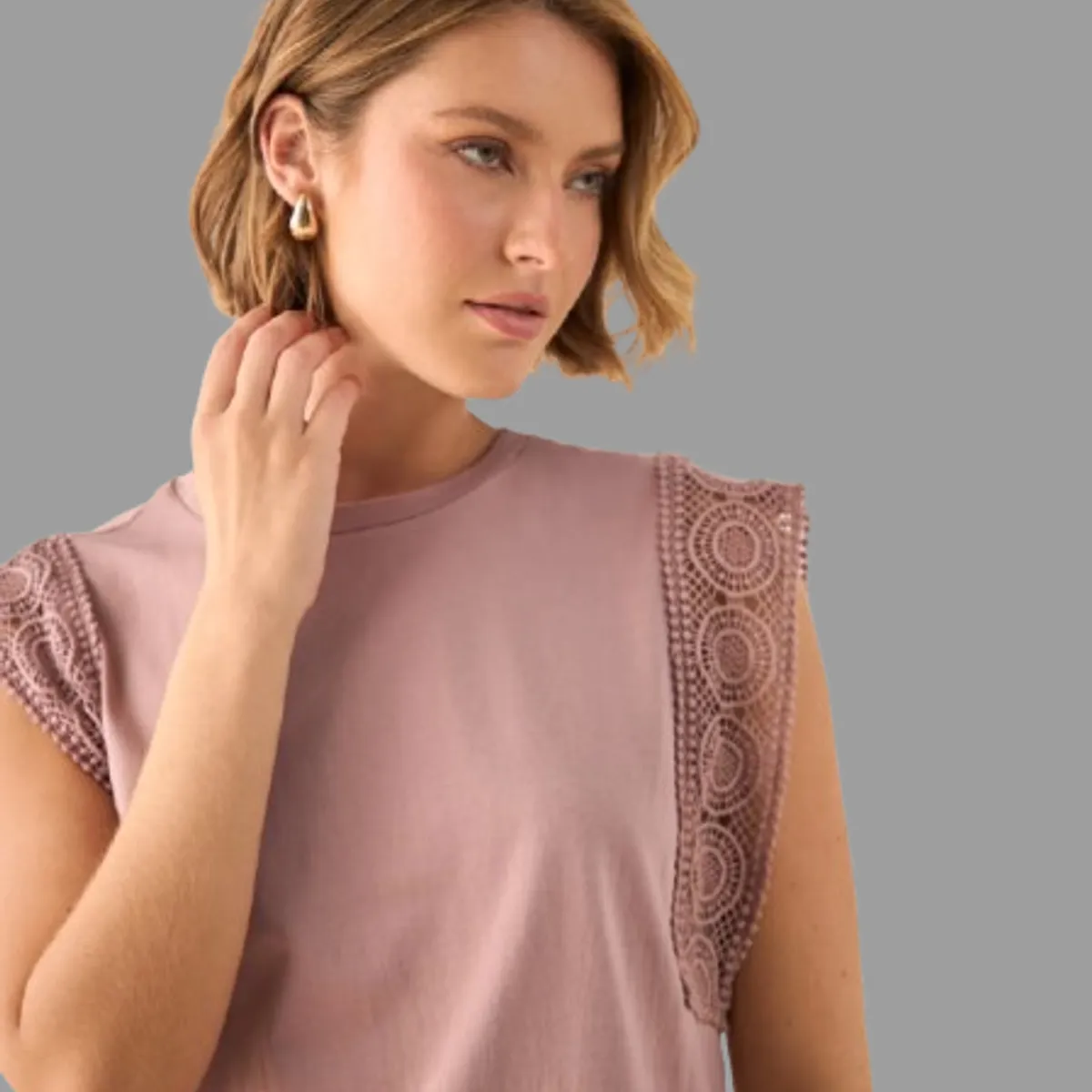 ESPRIT - Esprit Camiseta Dama con Encaje Blusa Mujer Básica Elegante