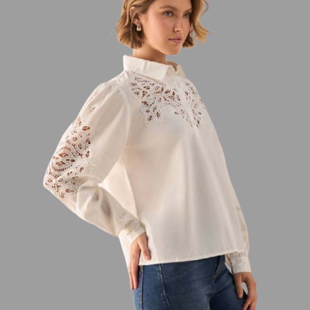 ESPRIT - Esprit Camisa Dama con Bordados Blusa Blanca Mujer Elegante