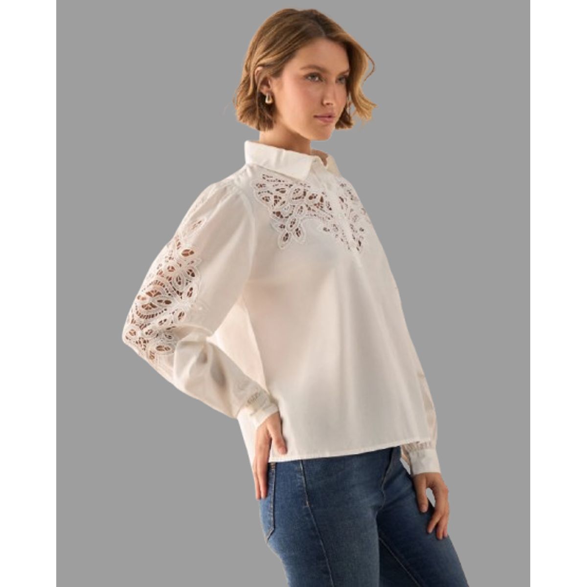 ESPRIT - Esprit Camisa Dama con Bordados Blusa Blanca Mujer Elegante