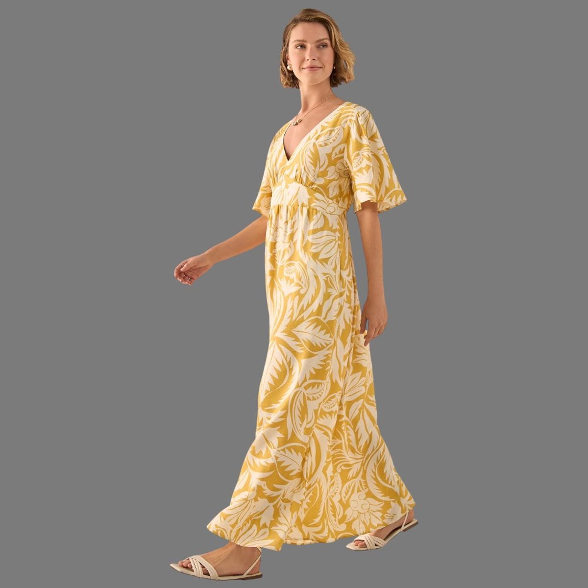 ESPRIT - Esprit Vestido Maxi para Dama Estilo Tropical Con Mangas Casual