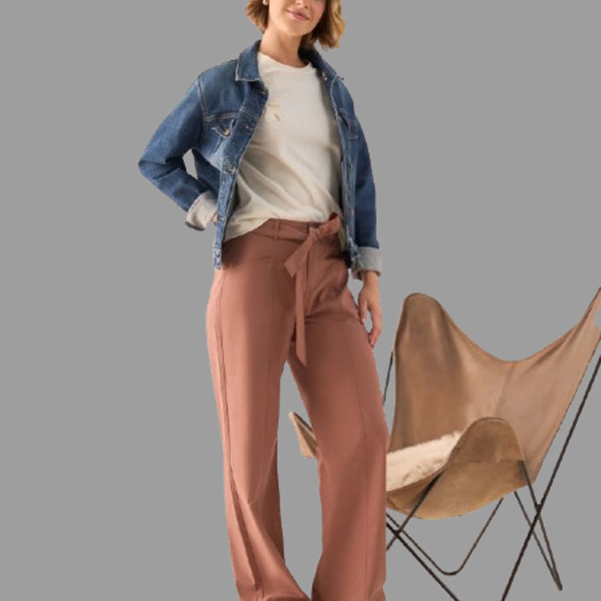 ESPRIT - Esprit Pantalón para Dama Elegante Ideal para Oficina Wide Led con Cinturón Casual