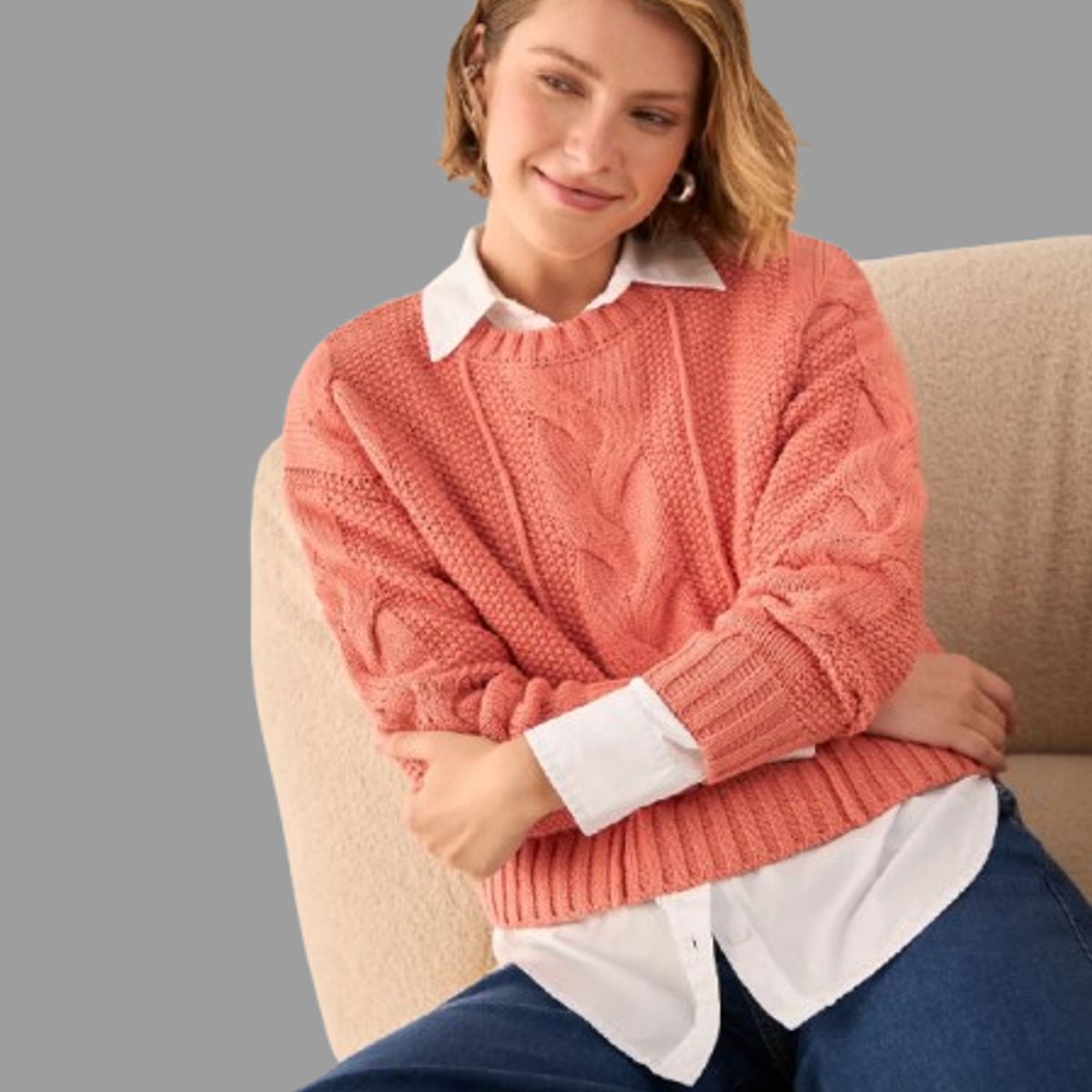 ESPRIT - Esprit Suéter para Dama Tejido Trenzado Casual y Diario