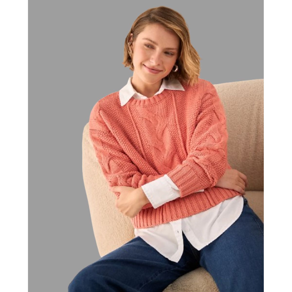 ESPRIT - Esprit Suéter para Dama Tejido Trenzado Casual y Diario