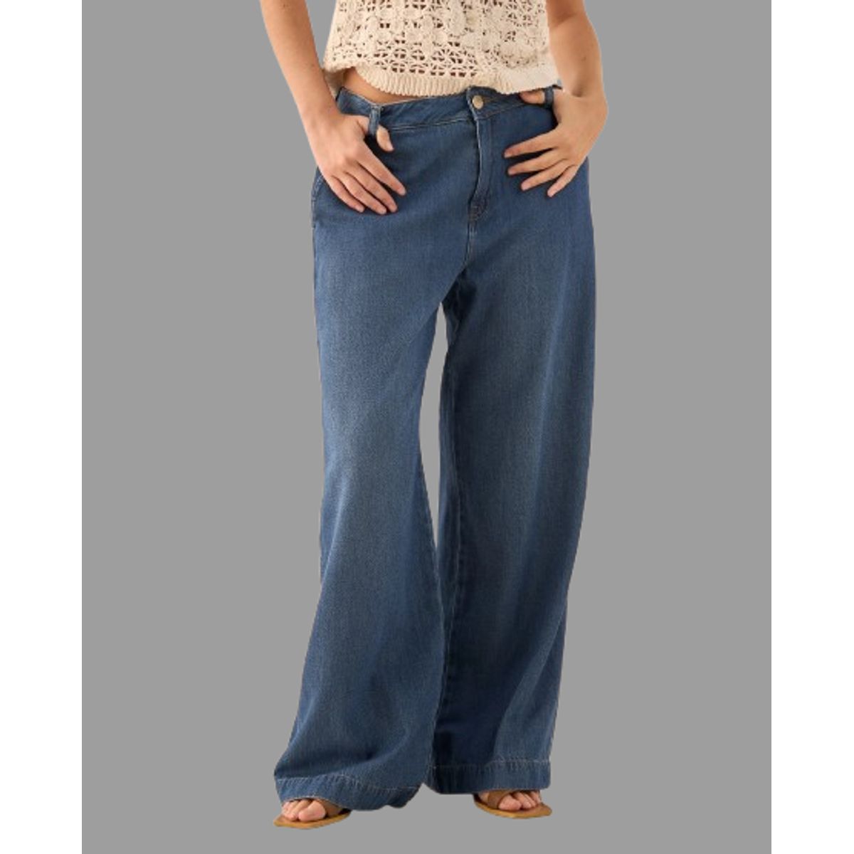 ESPRIT - Esprit Jean para Dama Wide Leg Tiro Alto Fácil de Combinar