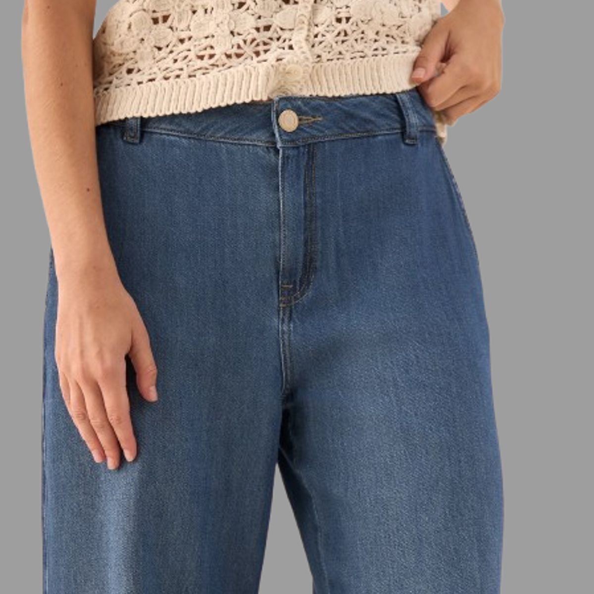 ESPRIT - Esprit Jean para Dama Wide Leg Tiro Alto Fácil de Combinar