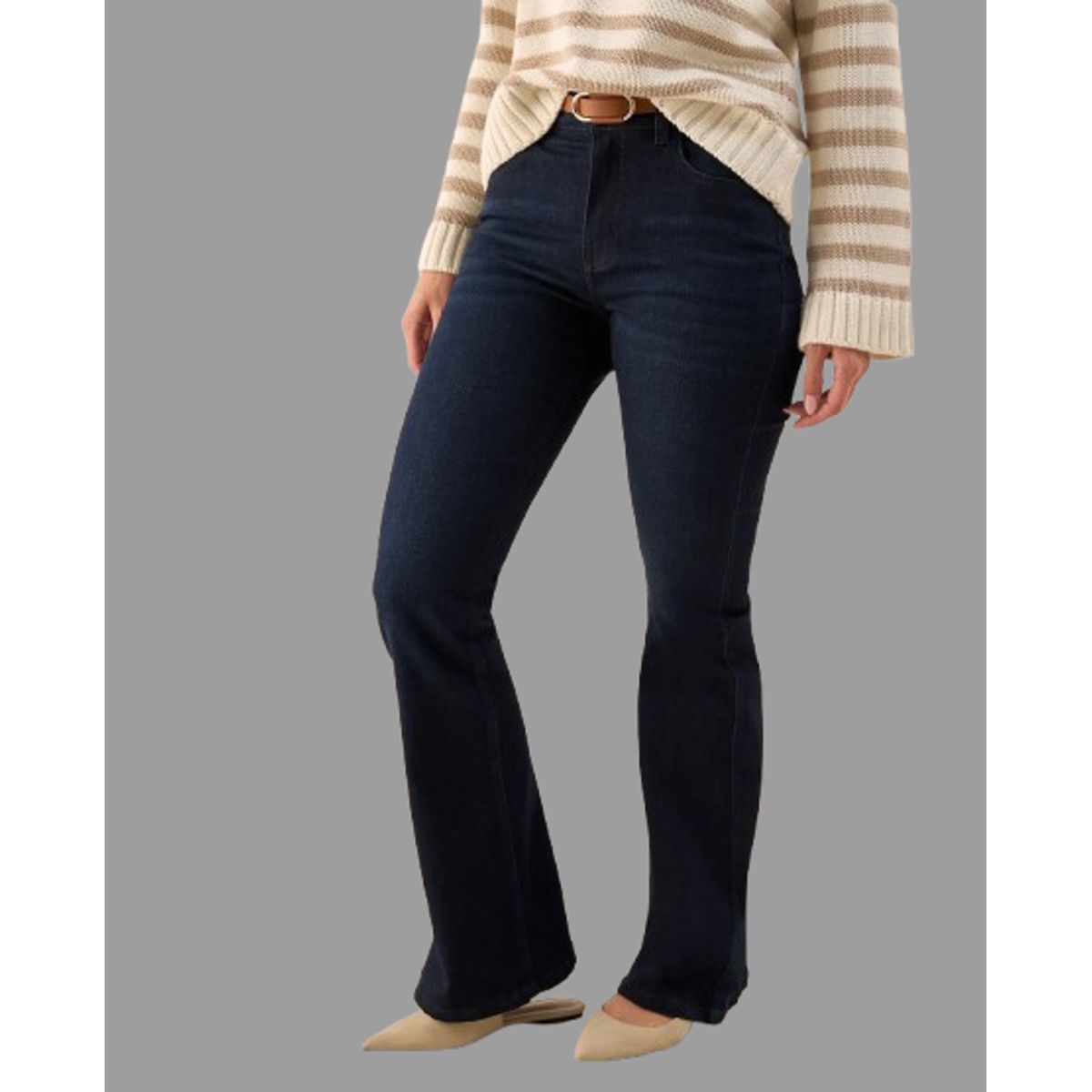 ESPRIT - Esprit Jean para Dama Flare Tiro Alto Azul Oscuro Casual