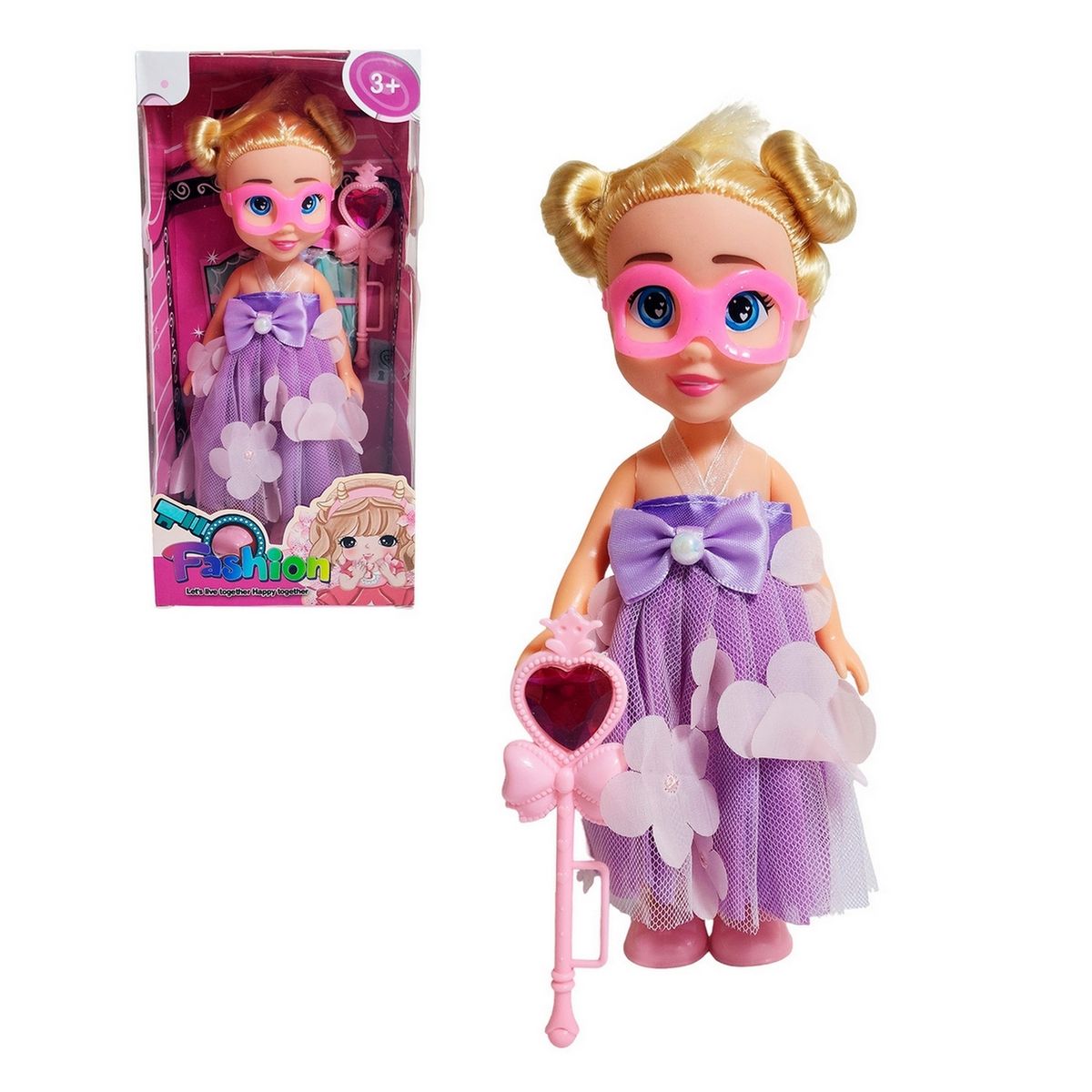 GENERICO - Muñeca Princesa Vestido Con Antifaz + Cetro Mágico Rosa