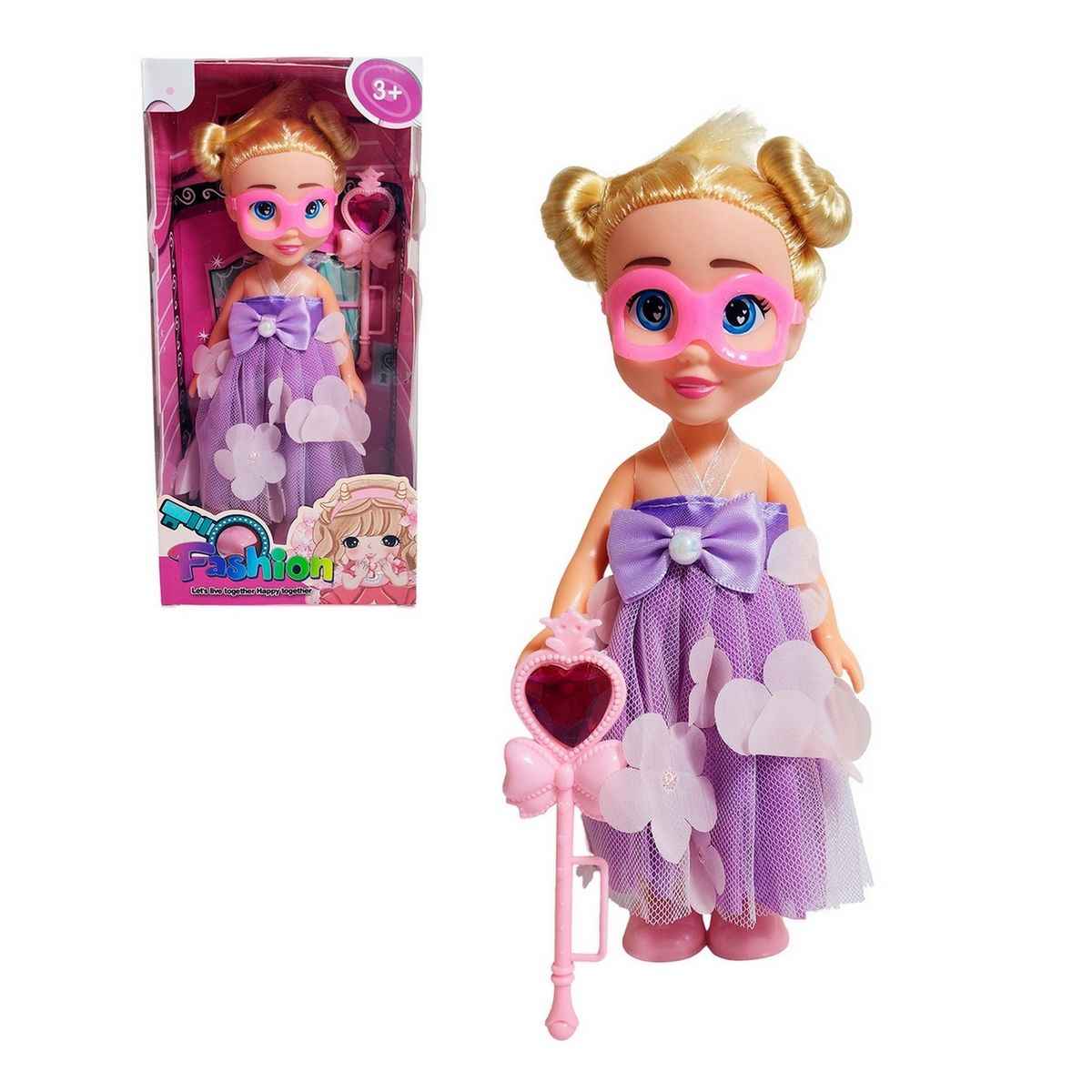 GENERICO - Muñeca Princesa Vestido Con Antifaz + Cetro Mágico Rosa