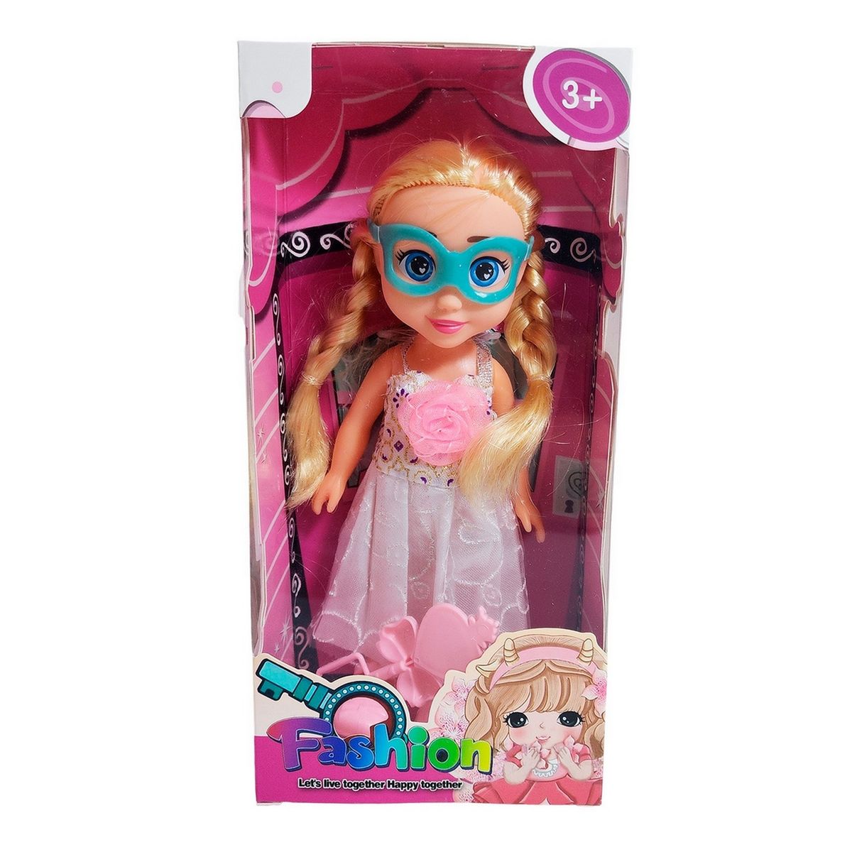 GENERICO - Muñeca Princesa Vestido Con Antifaz + Cetro Mágico Rosa