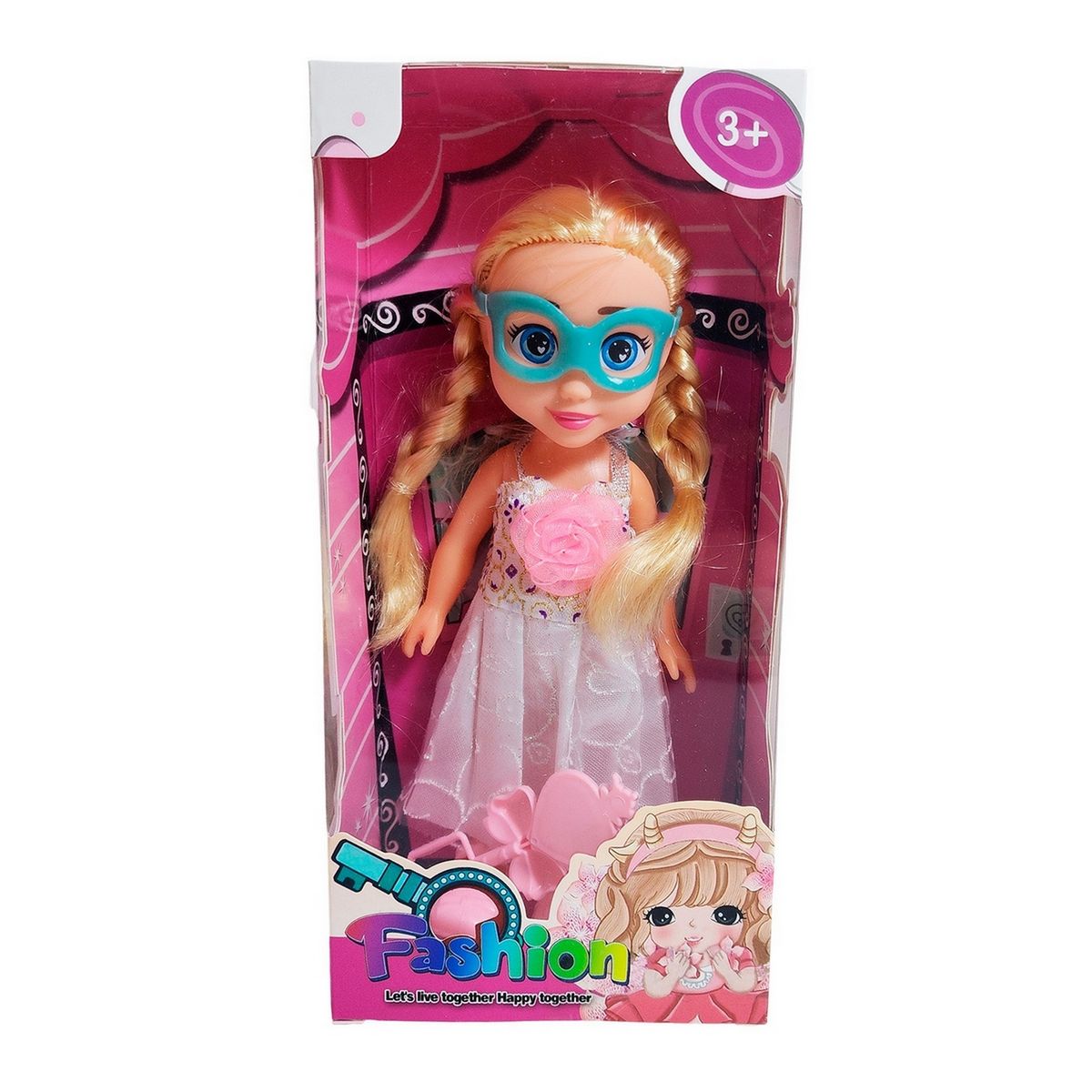 GENERICO - Muñeca Princesa Vestido Con Antifaz + Cetro Mágico Rosa
