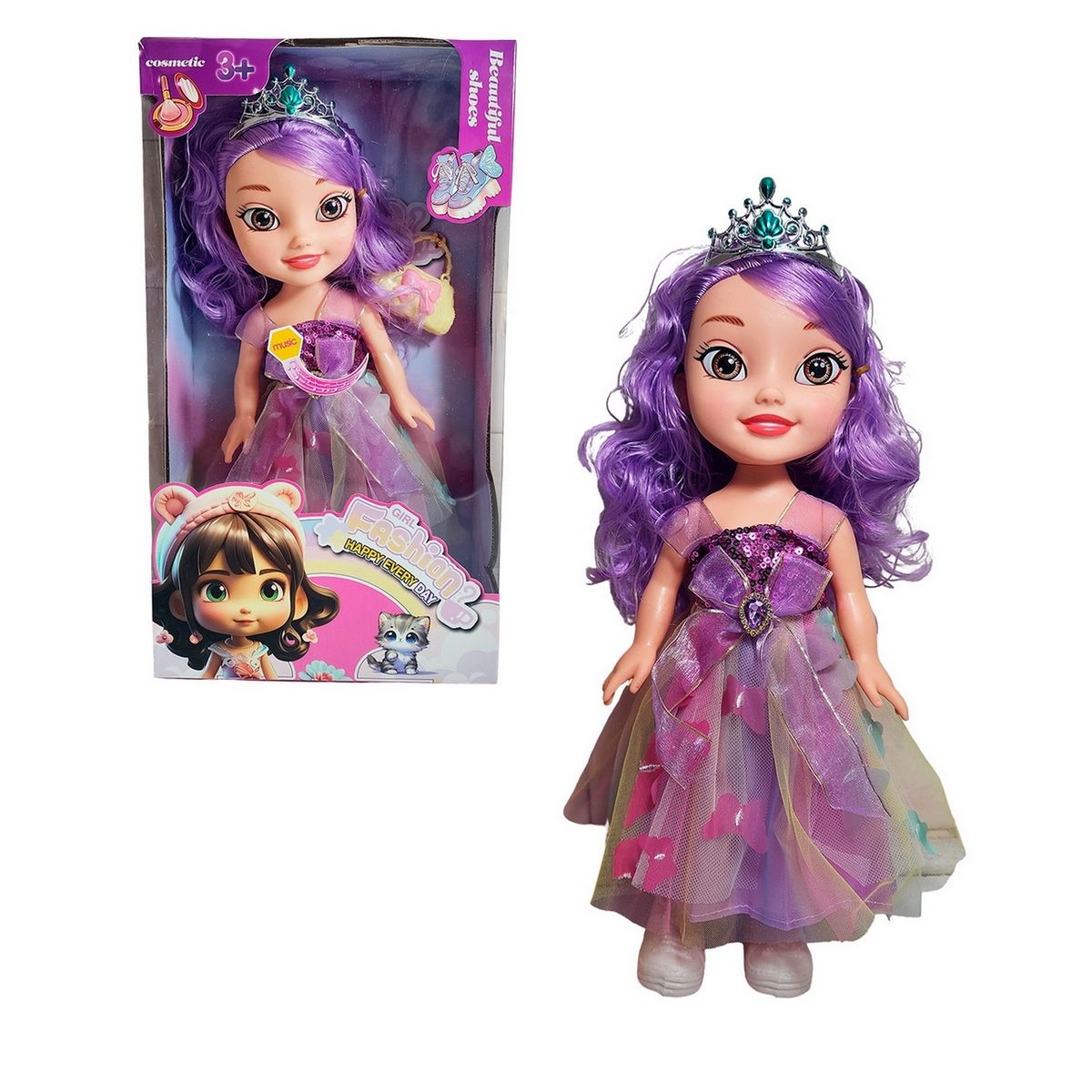 GENERICO - Muñeca Reina Con Corona Y Vestido + Bolso Juguete Niñas