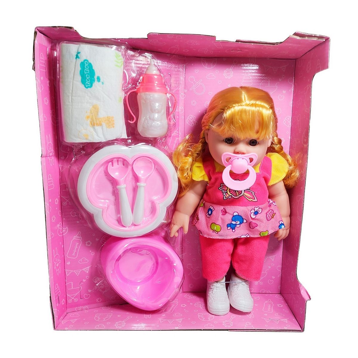 GENERICO - Muñeca Bebe Vestido + Utencilios Pañal Tetero Juguete Niñas