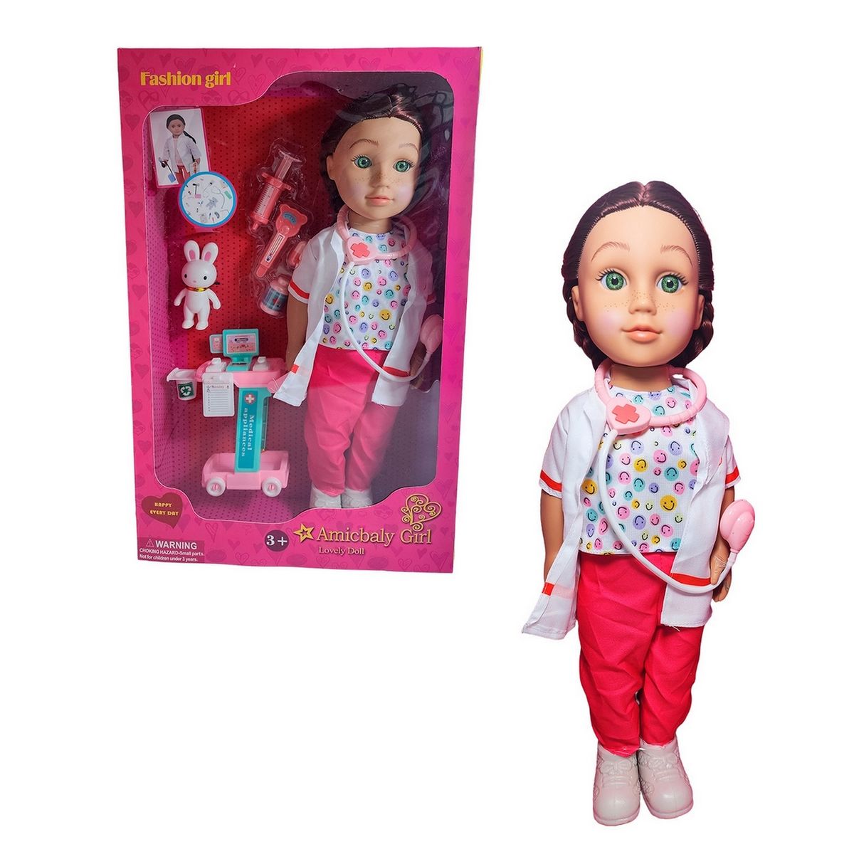 GENERICO - Muñeca Doctora Con Bata + Estetoscopio Accesorios Doctora