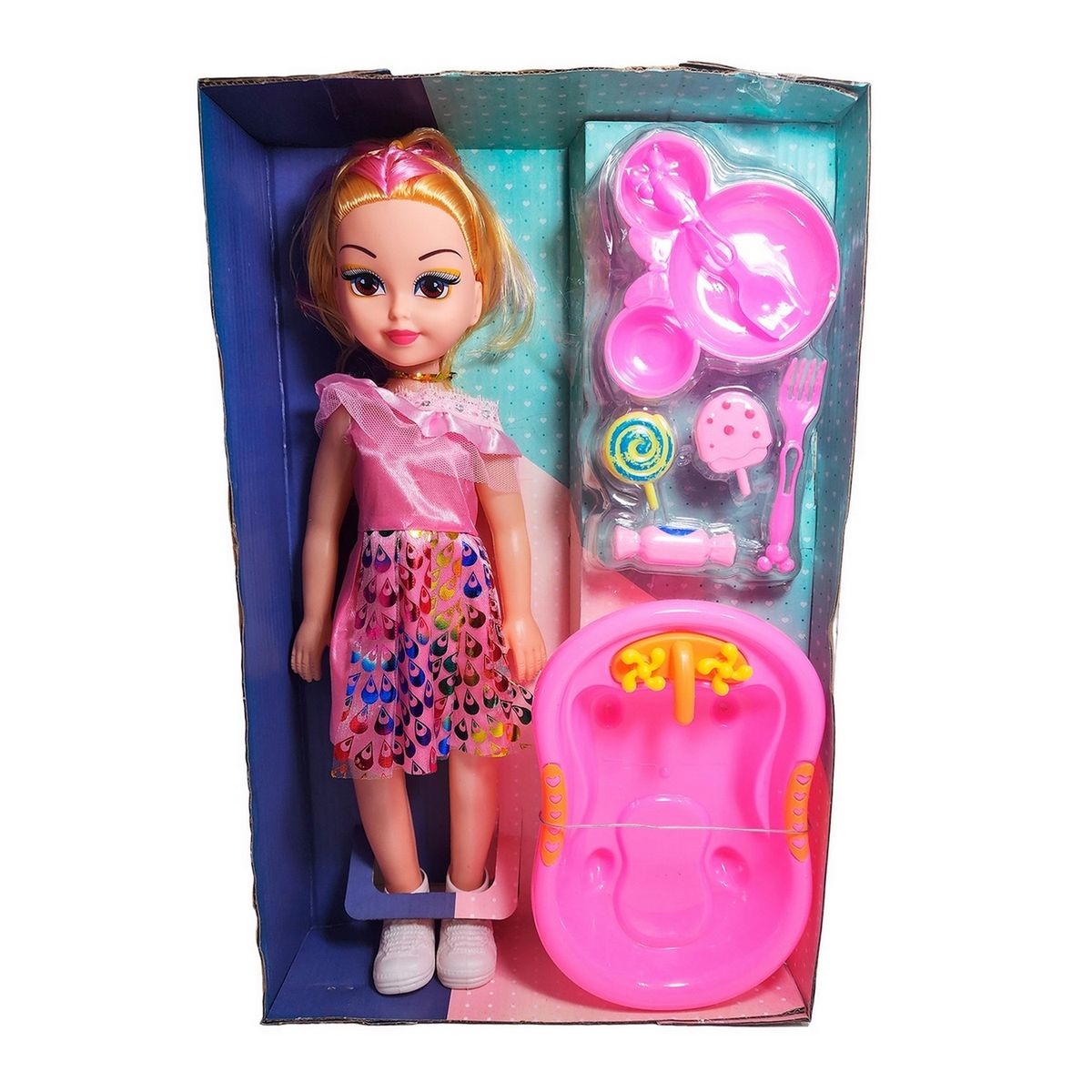 GENERICO - Muñeca Con Vestido Bañera + Accesorios Juguete Niñas