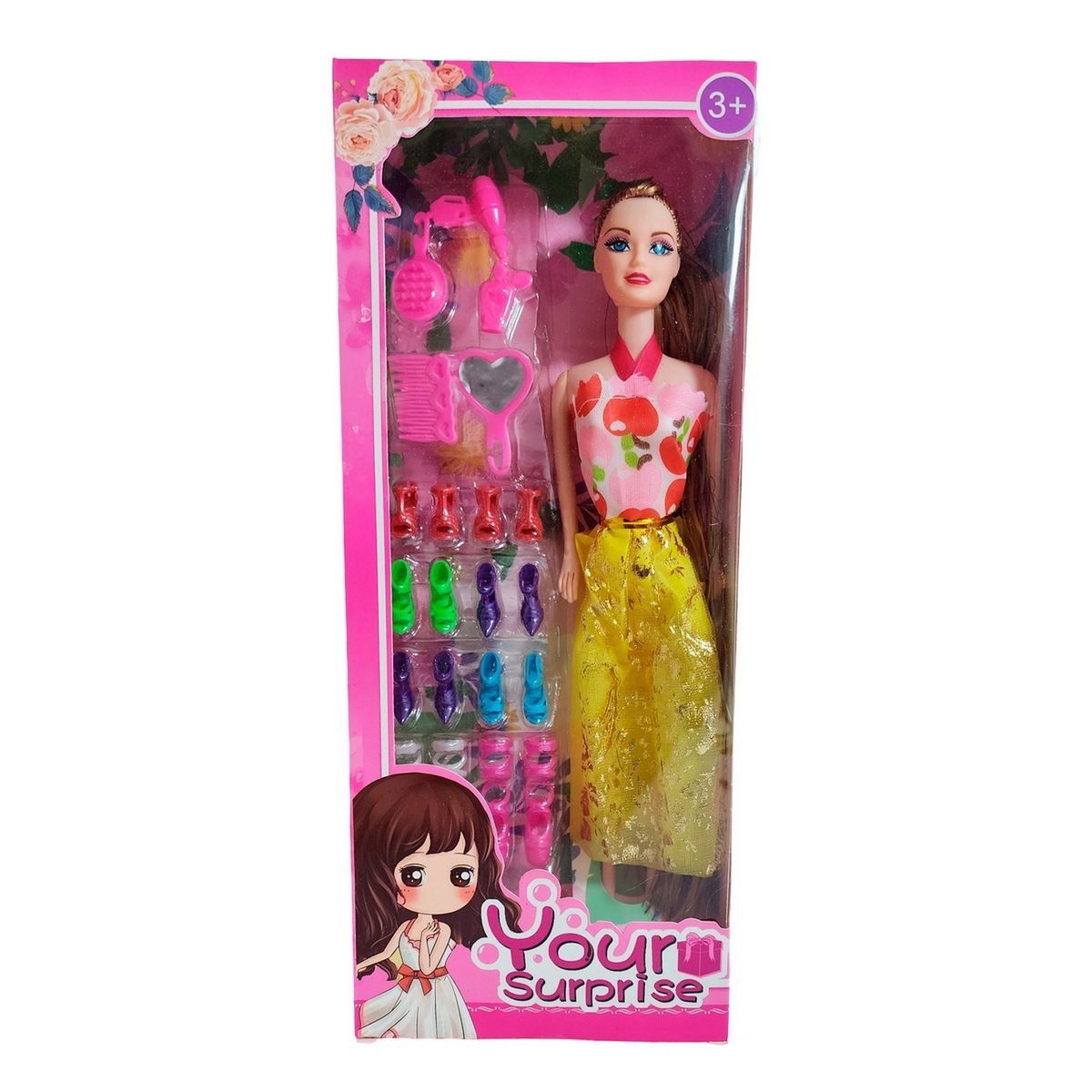 GENERICO - Muñeca Con Vestido Fashion + Accesorios Y Set De Zapatos